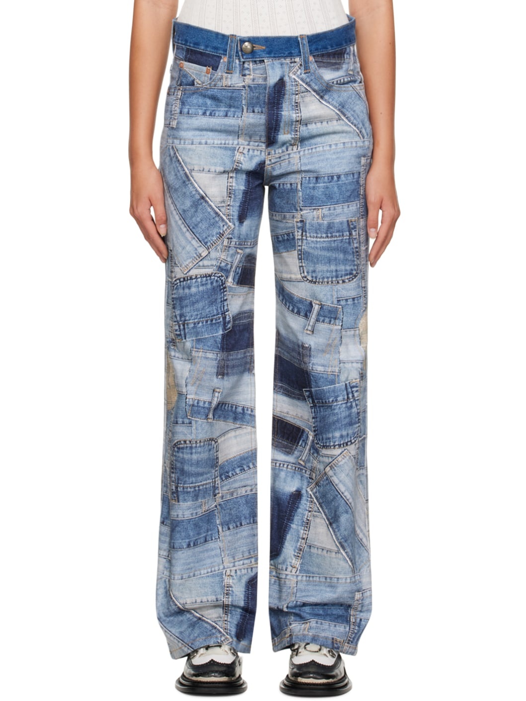 Blue Patchwork Jeans - 1