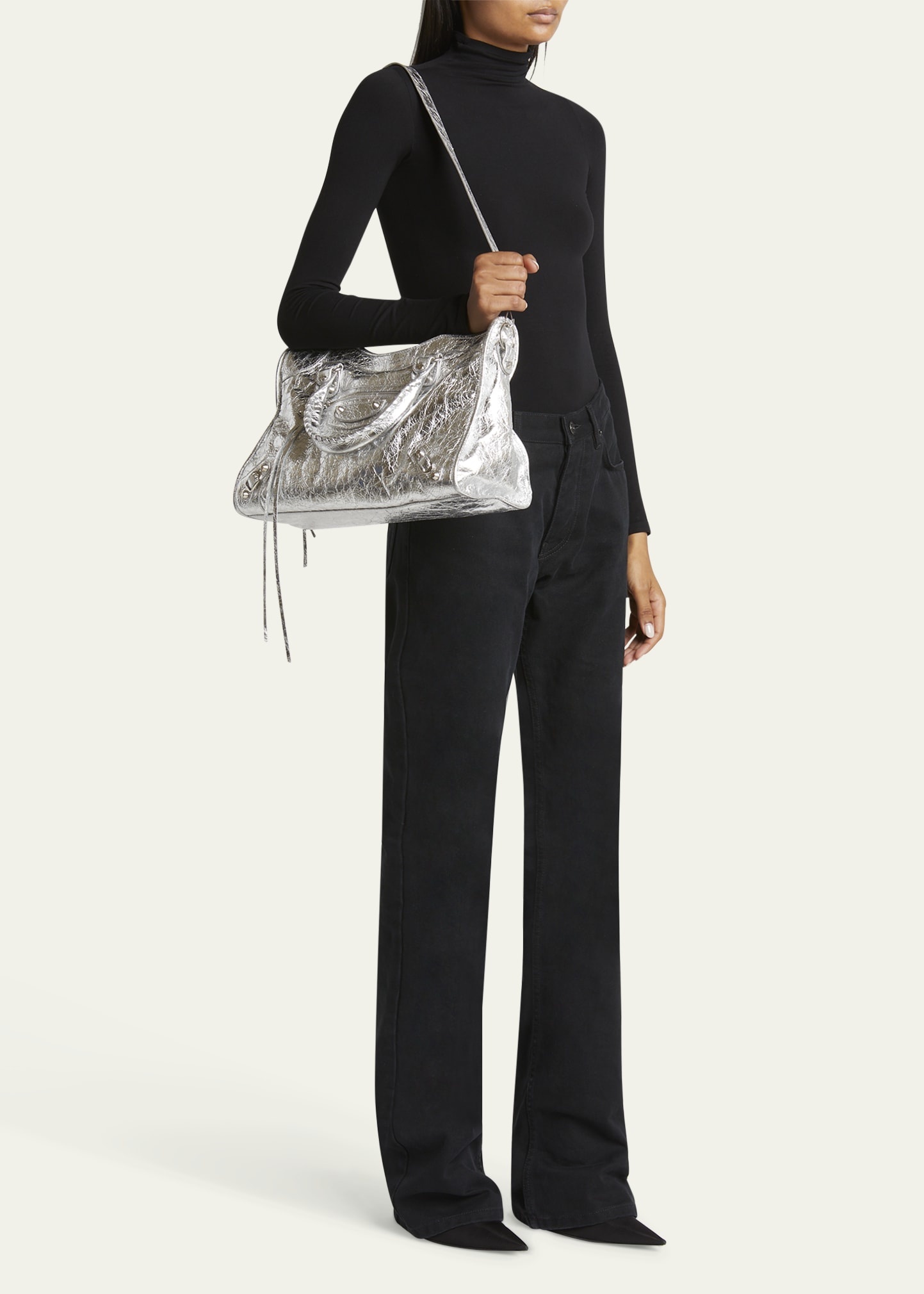 Le City Medium Metallic Leather Tote Bag - 5