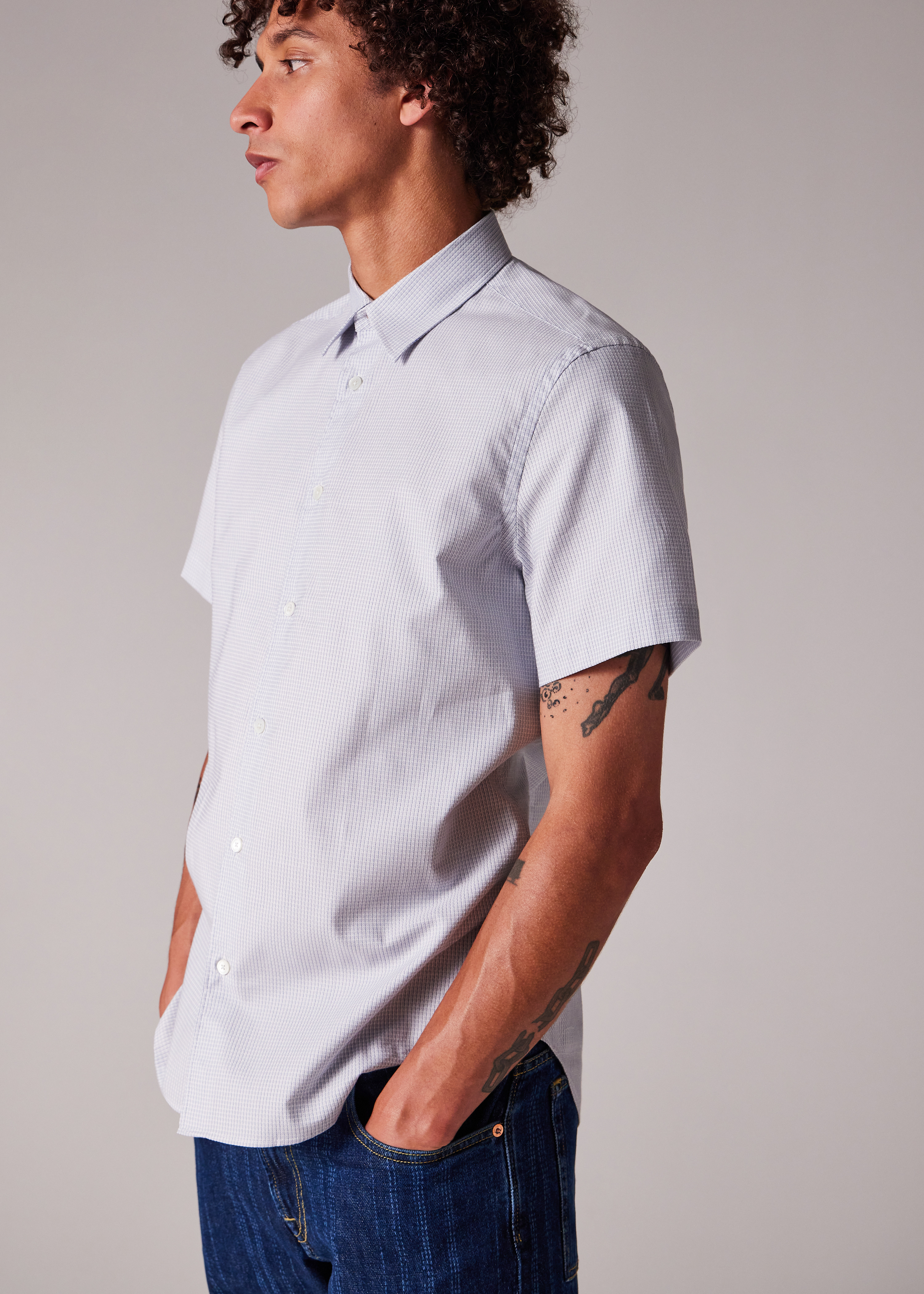Slim-Fit Light Blue 'Geo Stripe' Short-Sleeve Shirt - 6