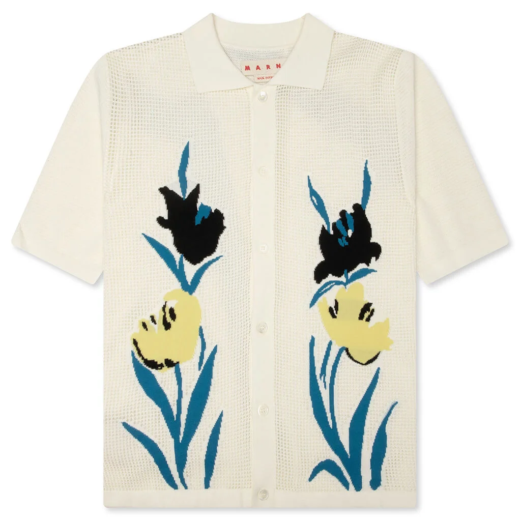 FLOWER MESH CARDIGAN - ALABASTER - 1