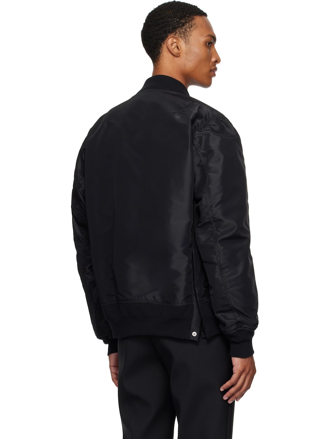 Black Nylon Twill Bomber Jacket - 3