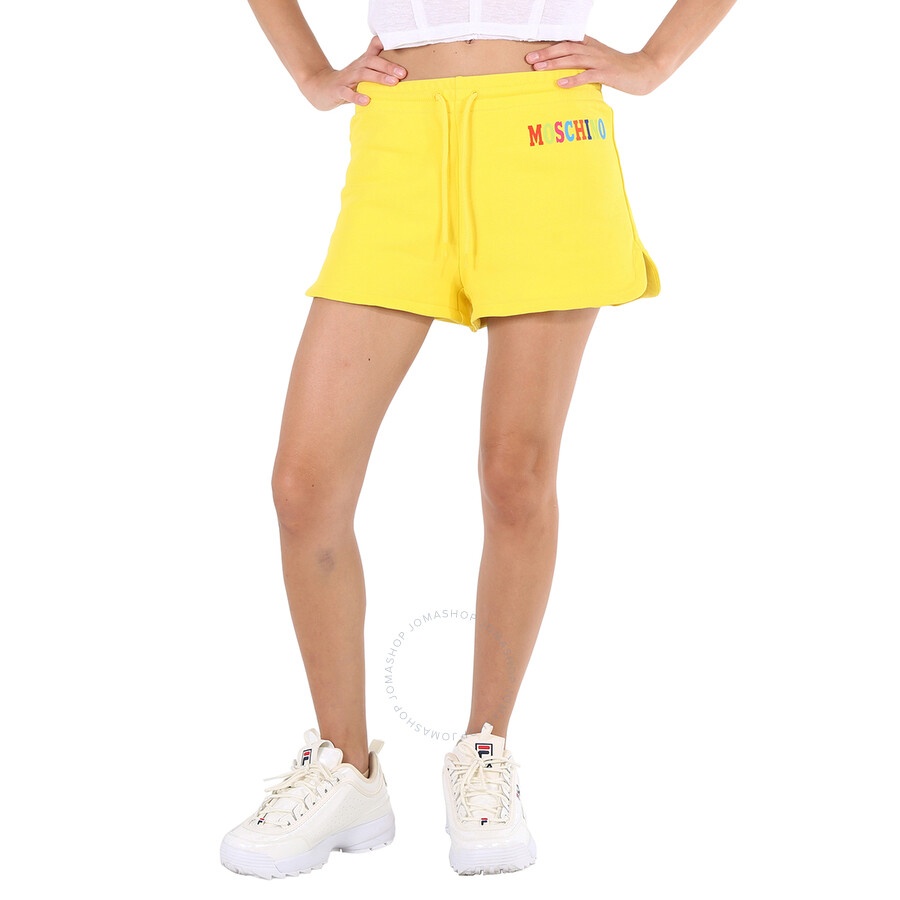 Moschino Ladies Yellow Logo-print Track Shorts - 3