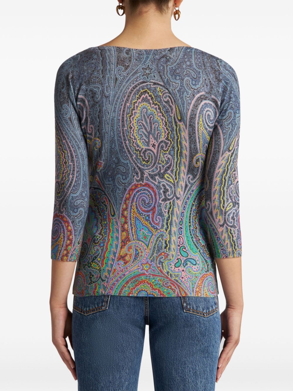paisley-print fine-knit sweater - 3
