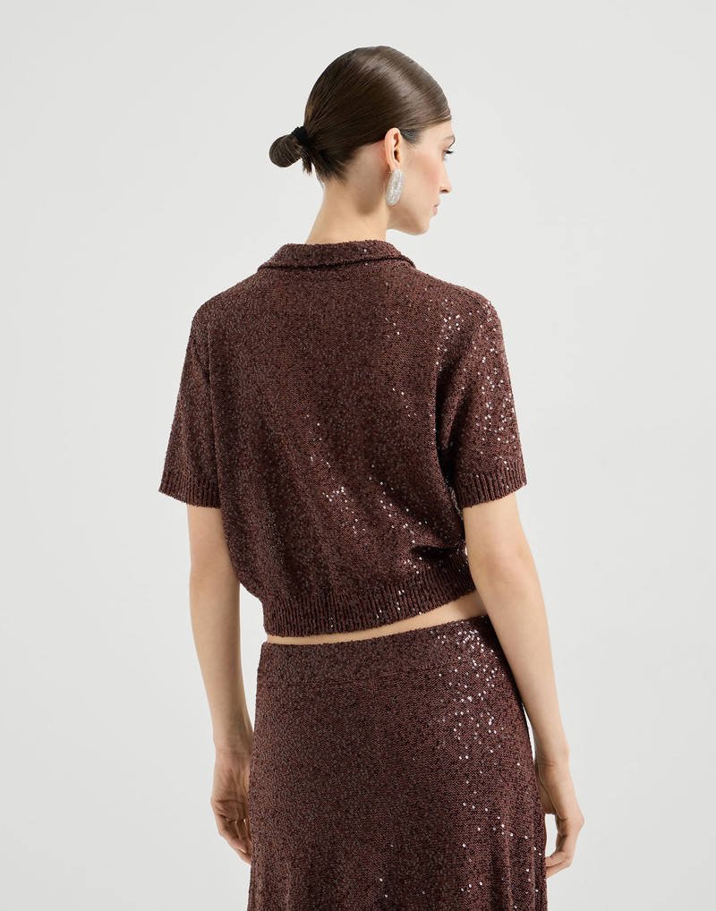 Brunello Cucinelli Linen, cashmere and silk dazzling texture knit polo shirt outlook