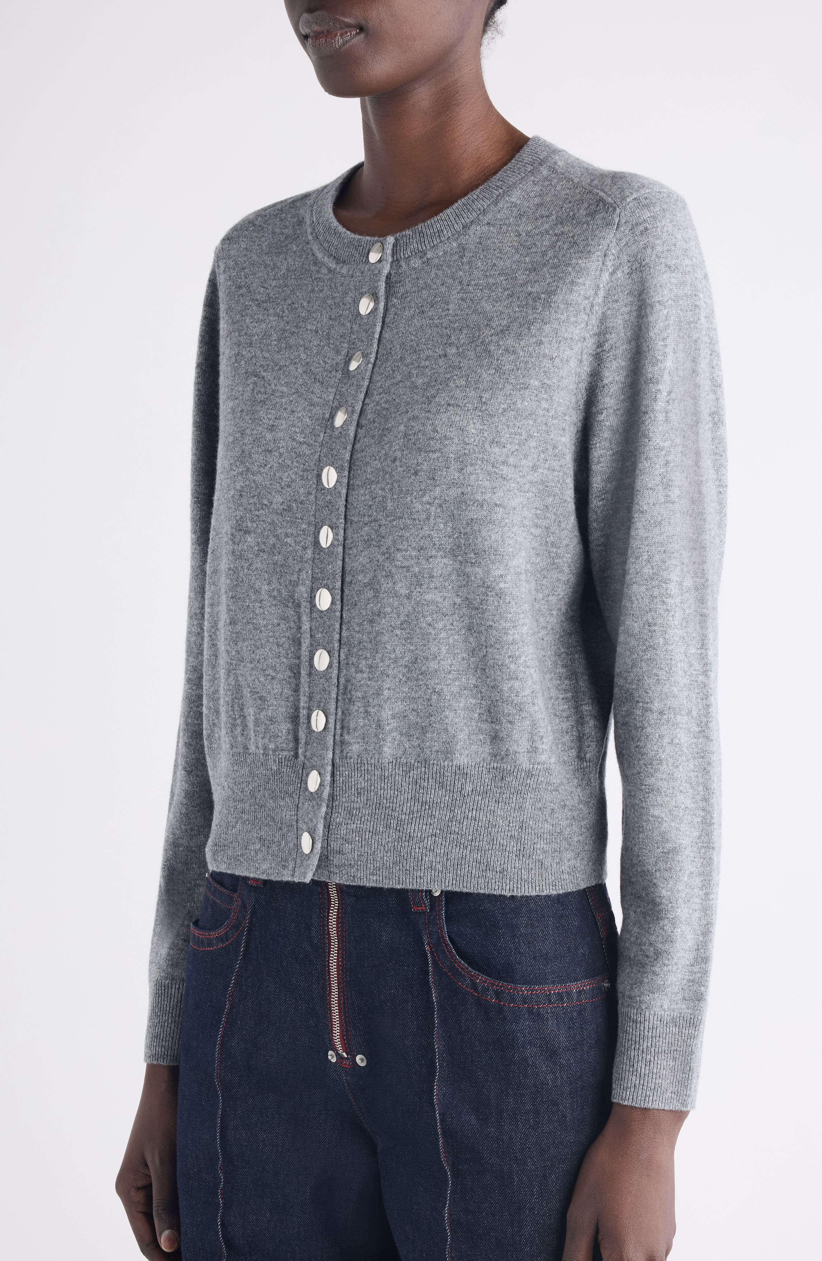 Isabel Marant Idesia Merino Wool & Cashmere Cardigan in Light Grey at Nordstrom - 5