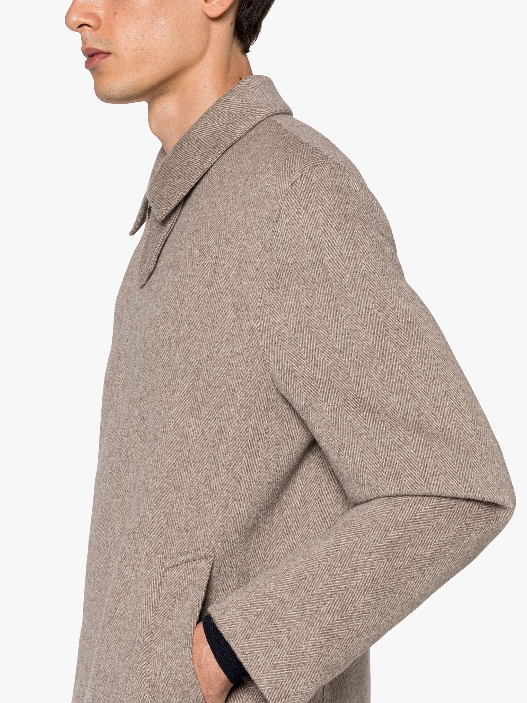 DUNKELD BEIGE HERRINGBONE CASHMERE 3/4 COAT - 6