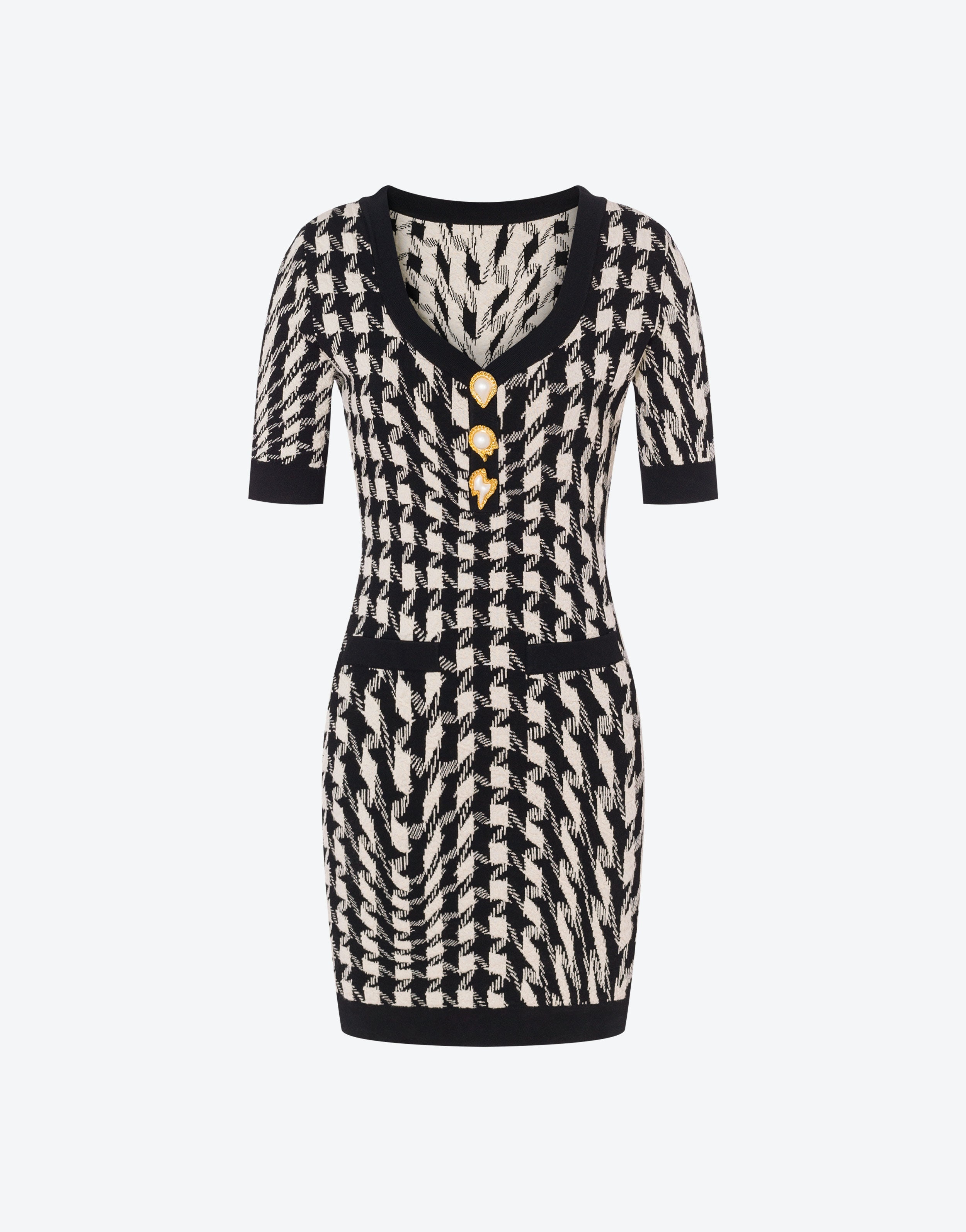 MORPHED PIED DE POULE STRETCH KNIT DRESS - 1