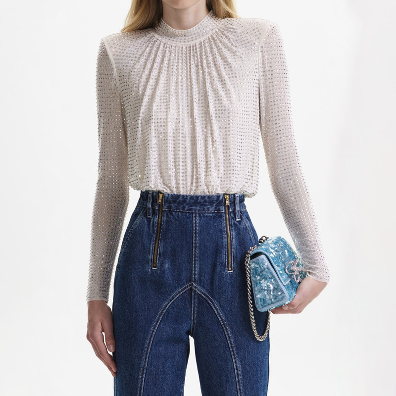 Cream Rhinestone Mesh Top 4