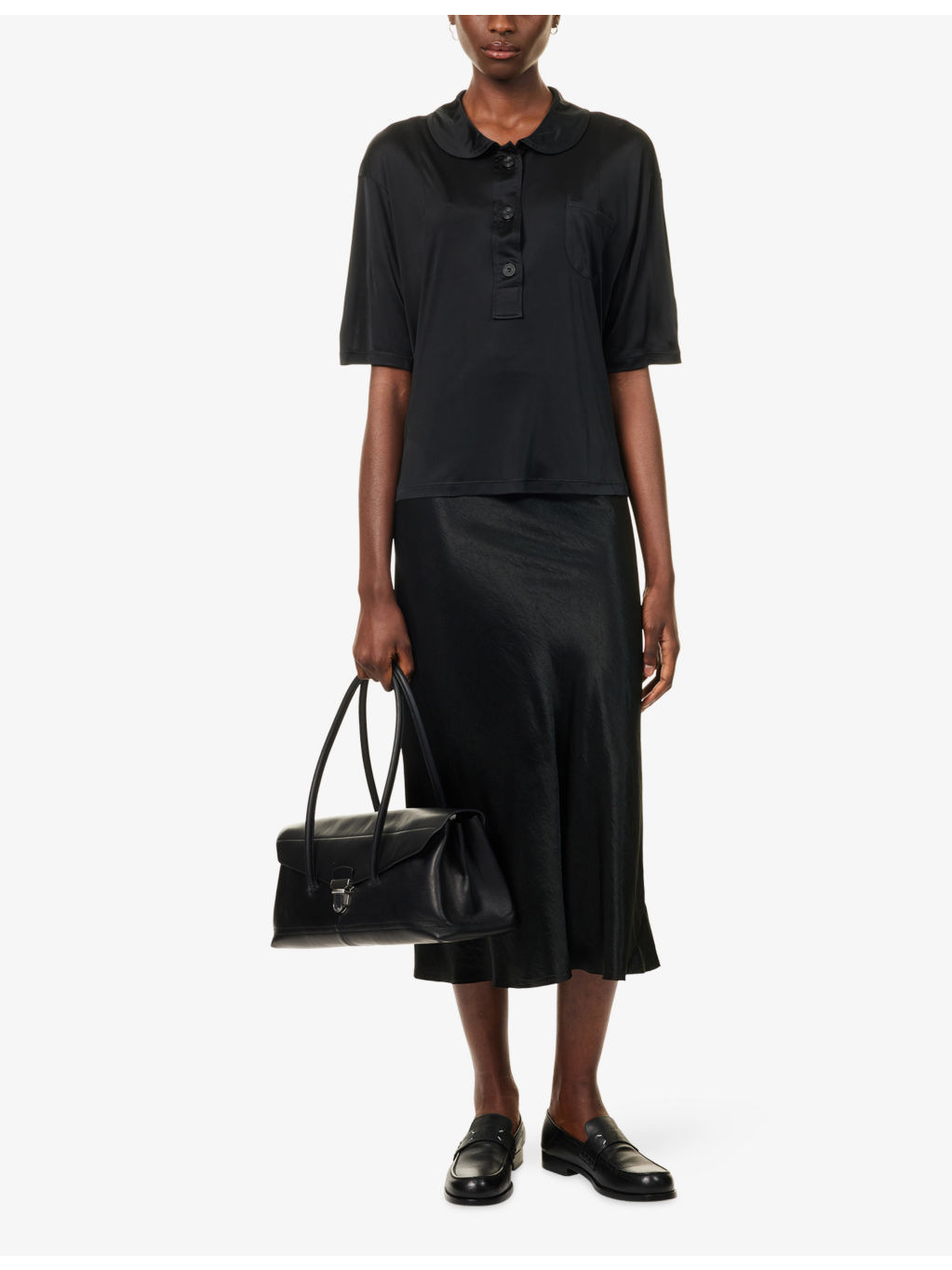 Crinkled-Texture Regular-Fit Woven Midi Skirt - 2