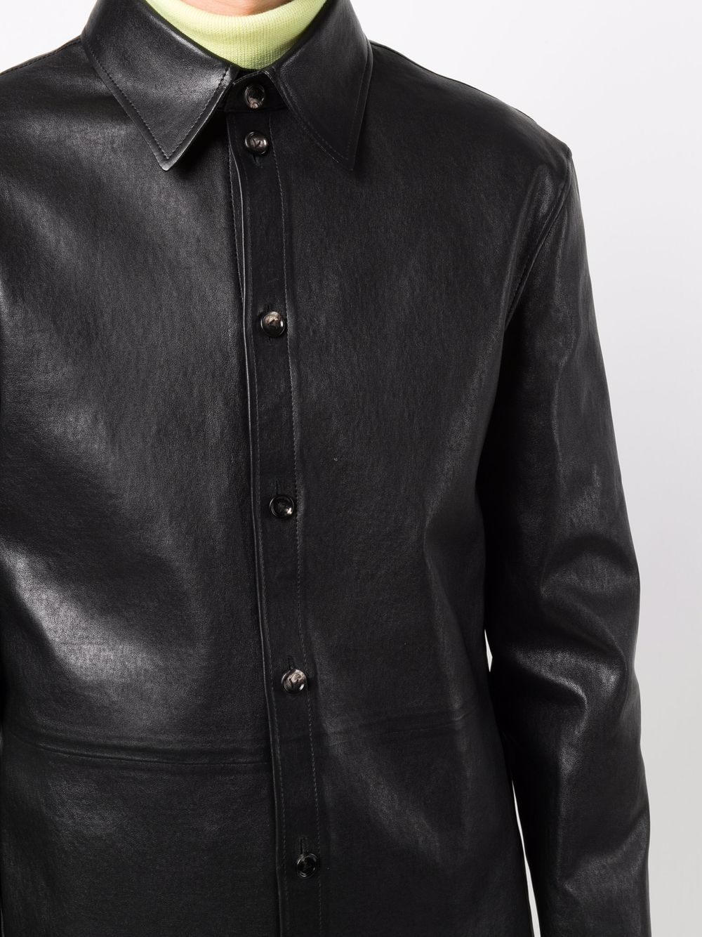 long-sleeve leather shirt - 5