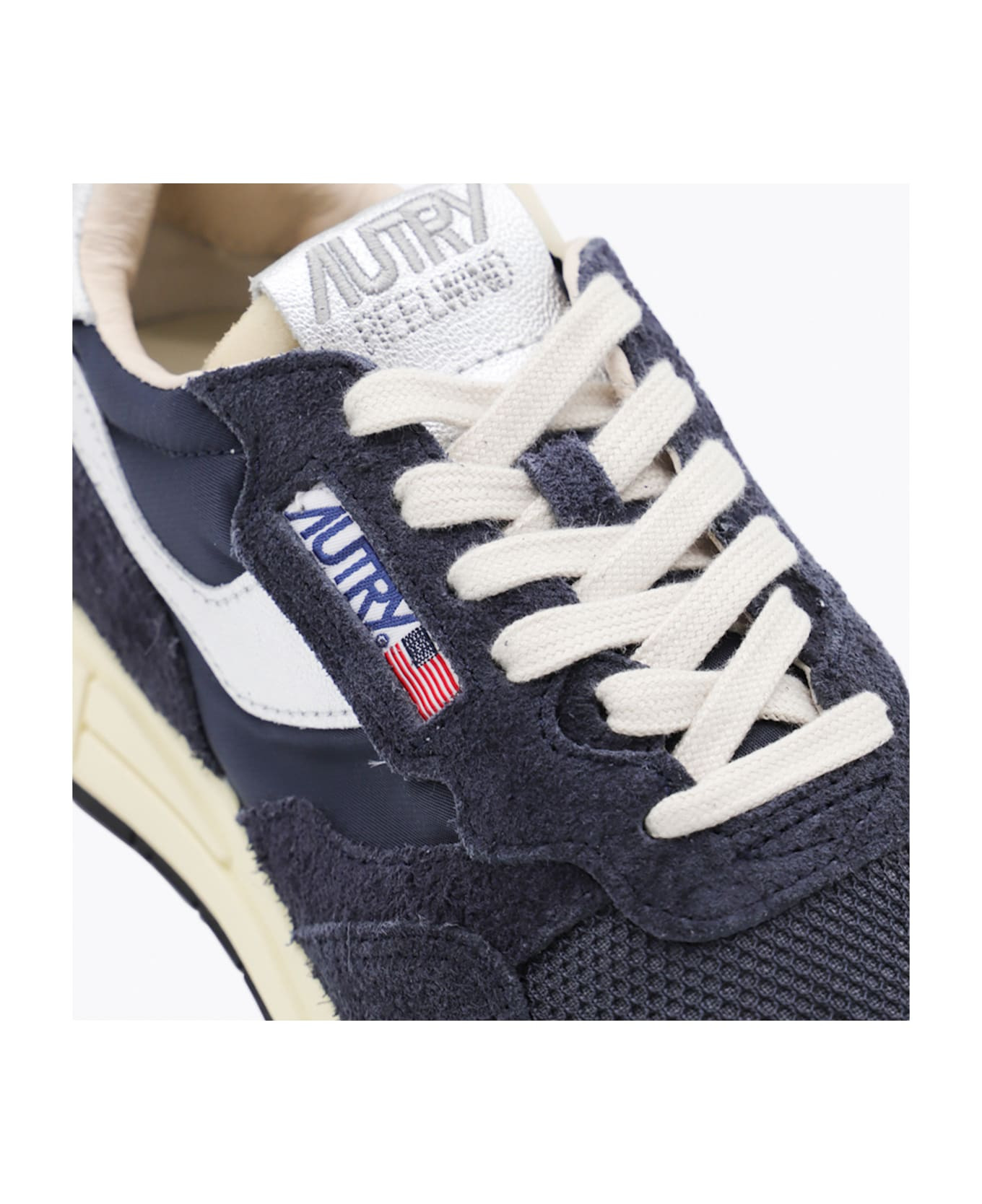 Dark Blue And White Leather Reelwind Sneakers - 4