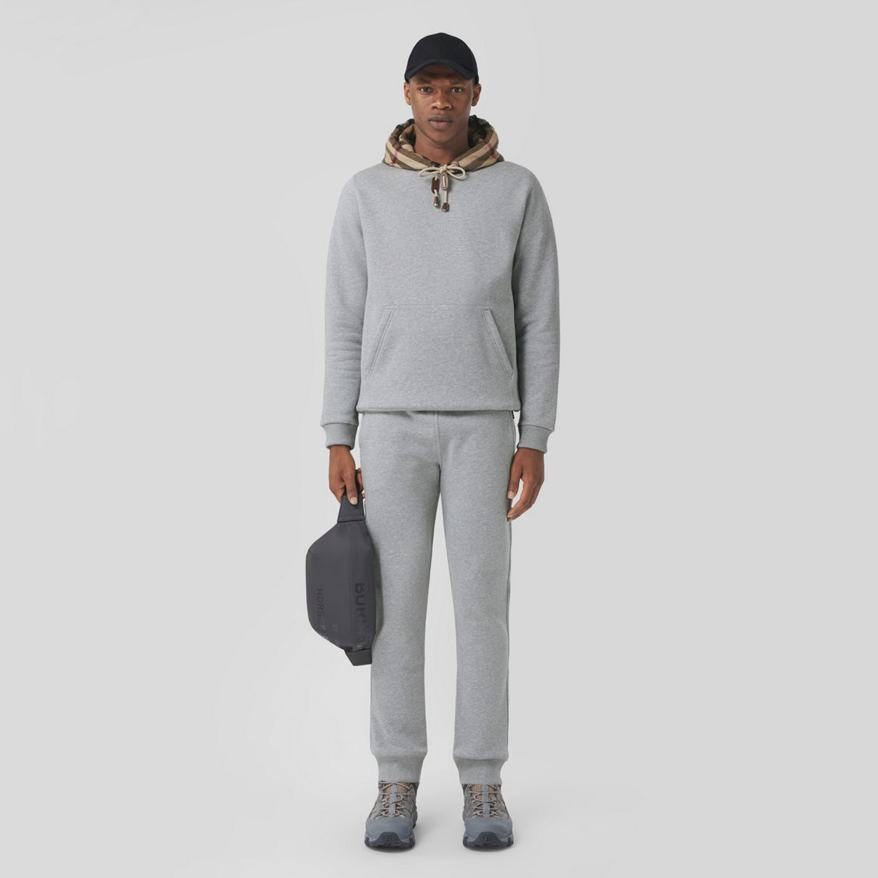 Check Panel Cotton Blend Jogging Pants - 5