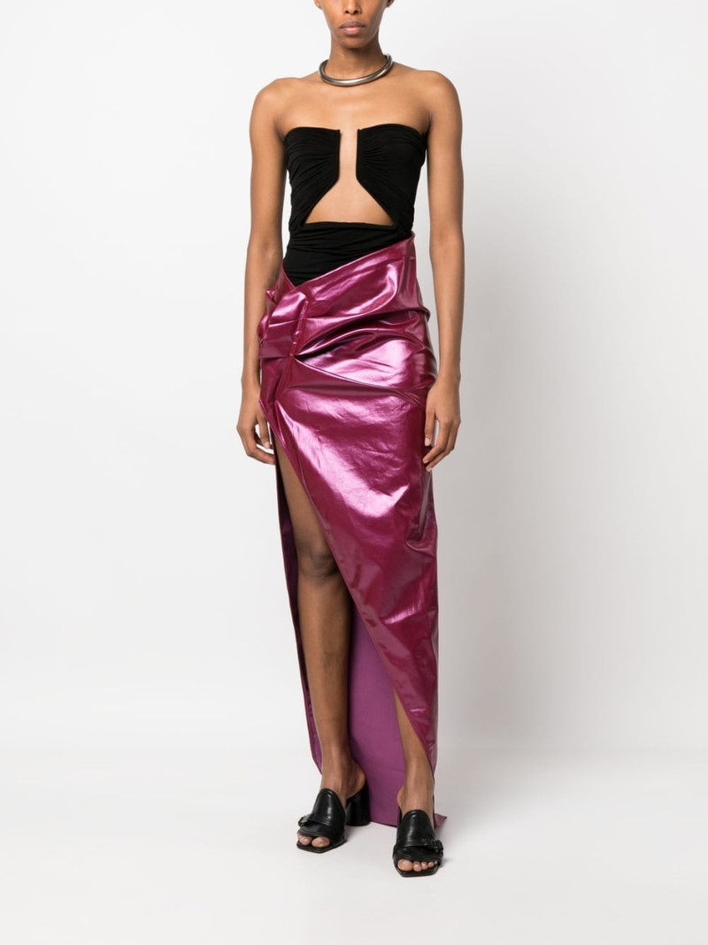 Rick Owens patent-finish draped skirt outlook