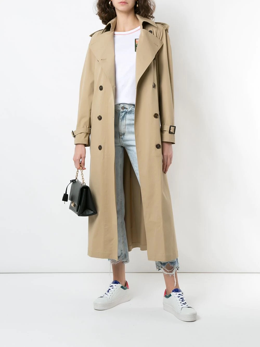 double-breasted long trench coat - 2