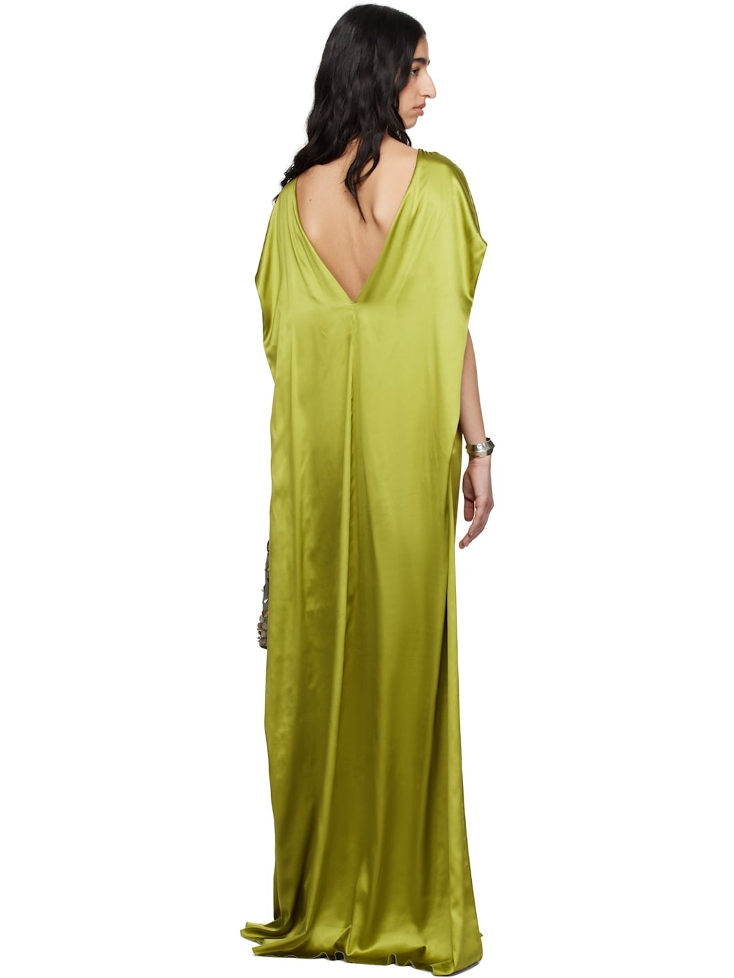 Green Silk Floor Length Maxi Dress - 3