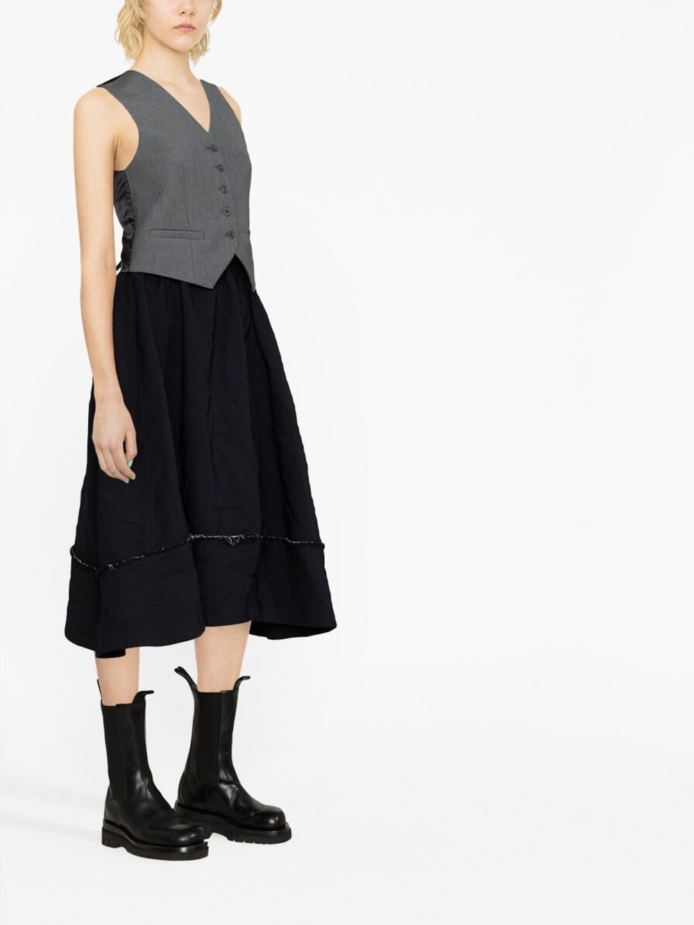 frayed elasticated-waist midi skirt - 3