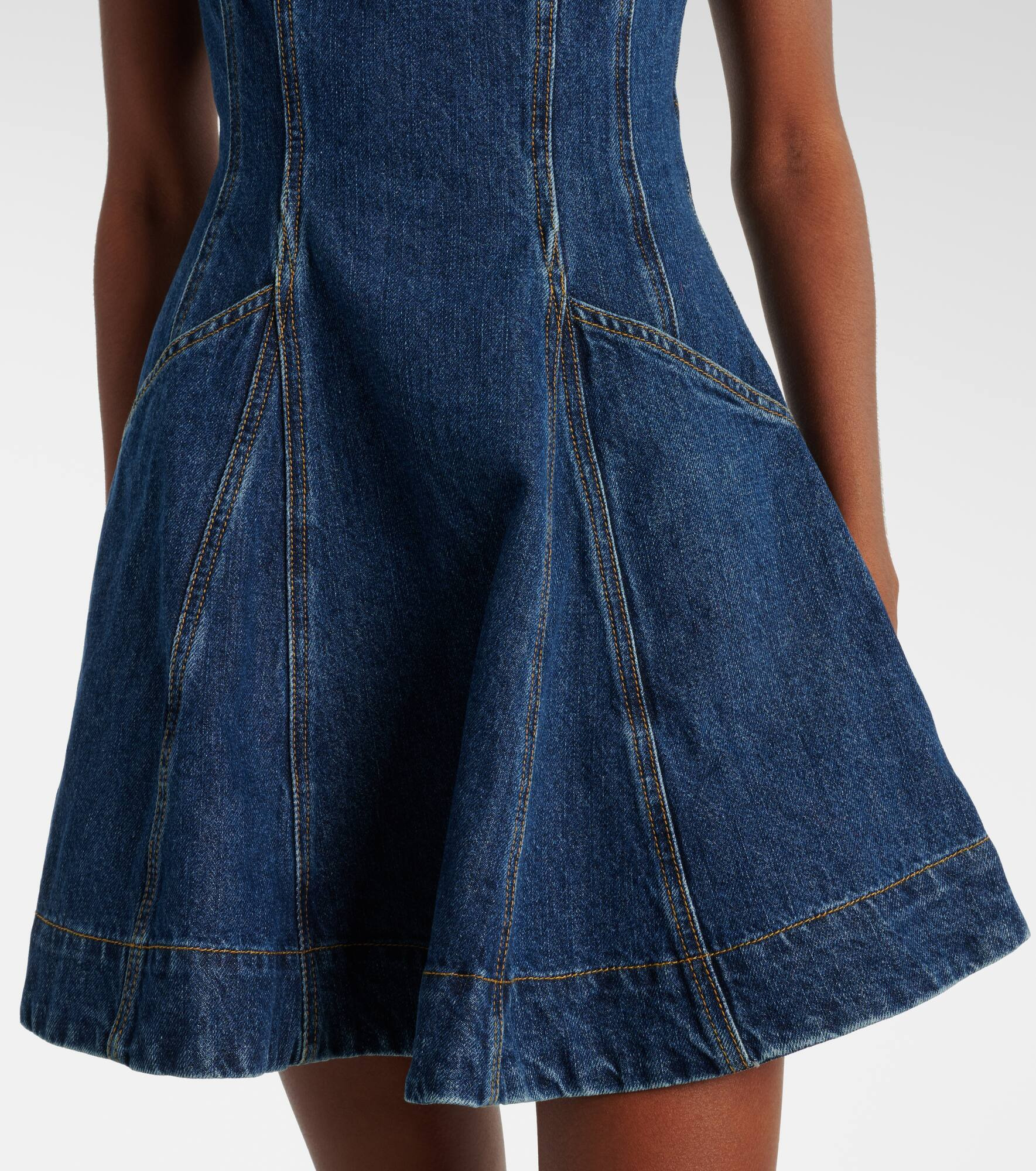 Bow-detail ruffled denim minidress - 5