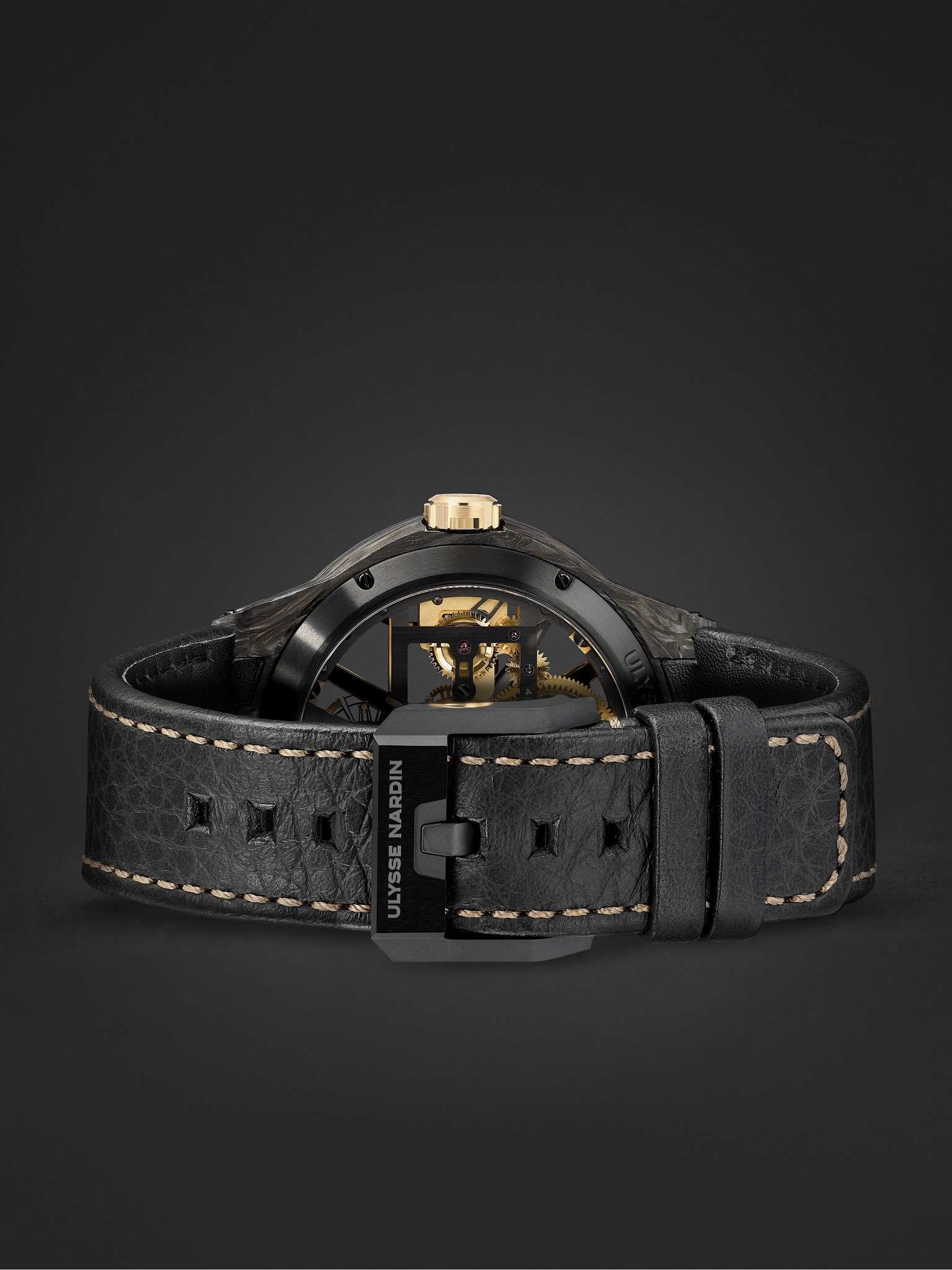 Skeleton X Hand-Wound 43mm Carbonium Gold and Full-Grain Leather Watch - 3