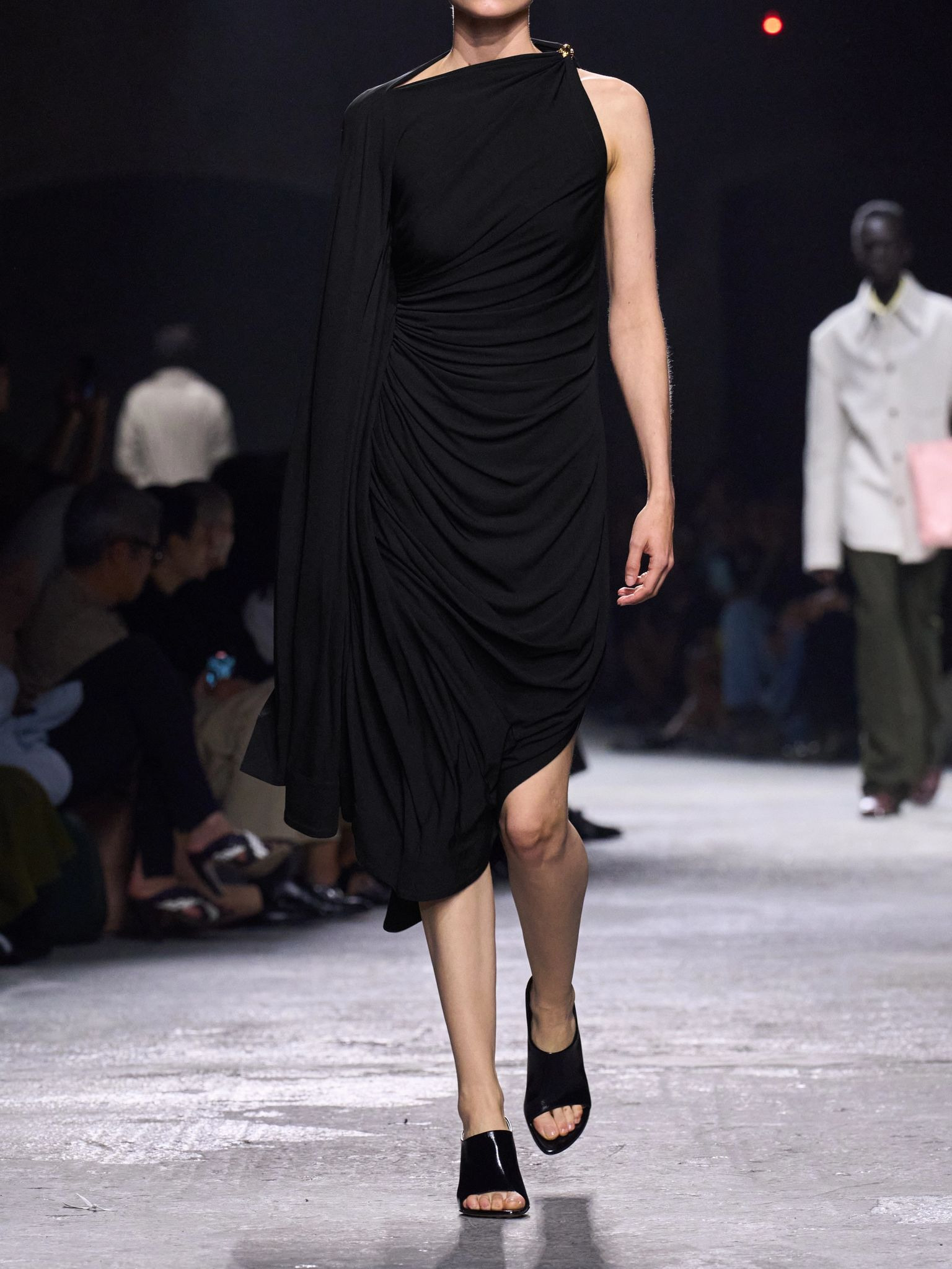 Asymmetric cape-effect embellished draped jersey dress Black - 4