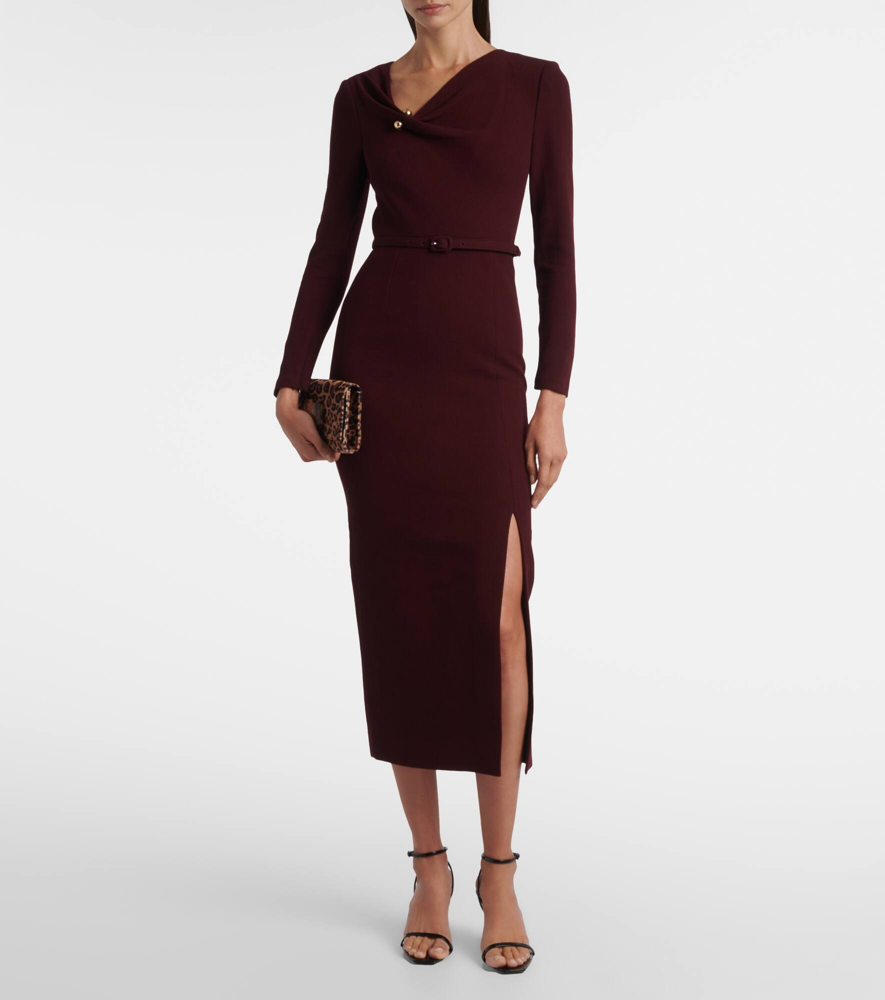 Draped belted wool crêpe midi dress - 2