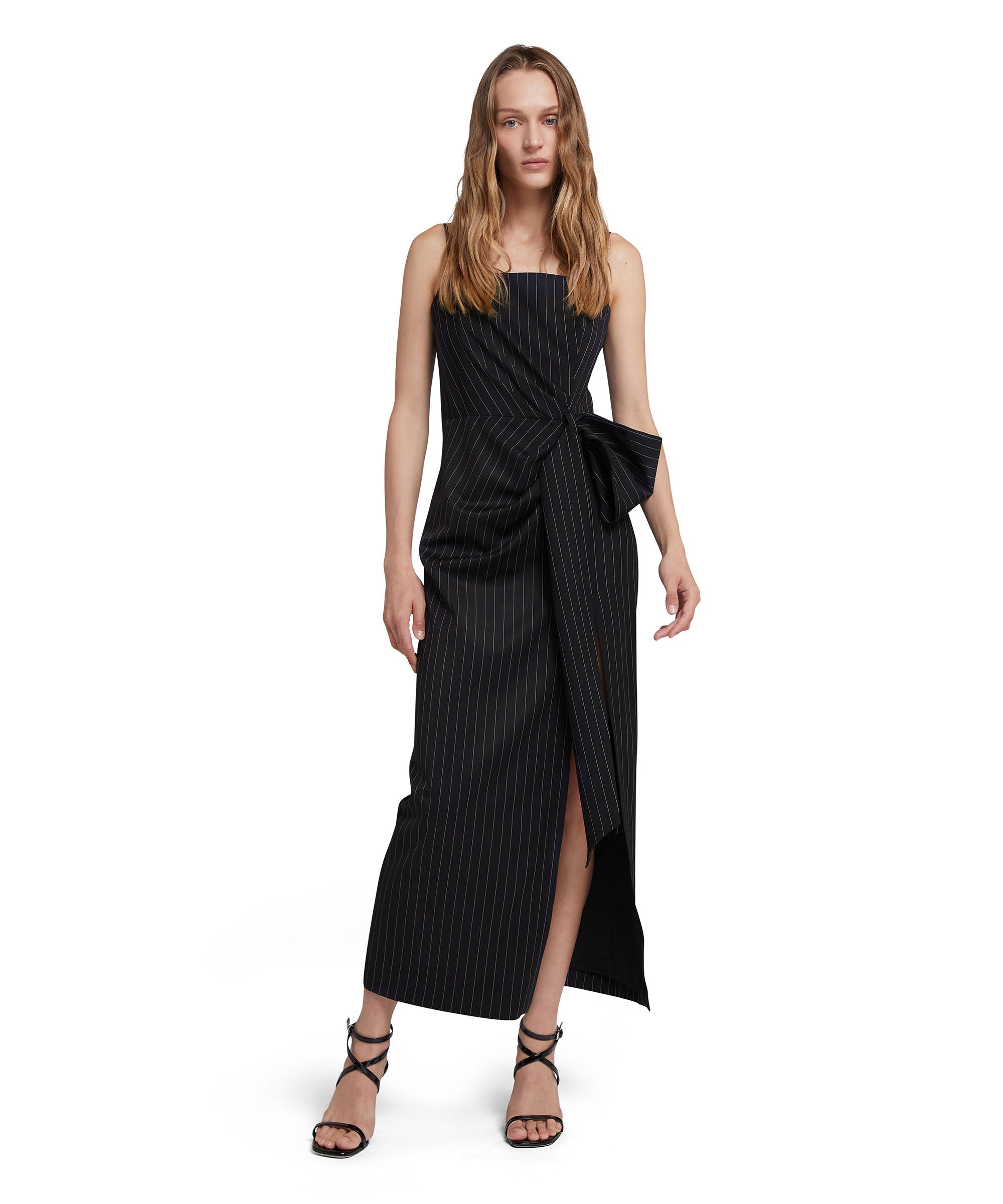 Fresh wool pinstripe slip dress with knotted waist - 5