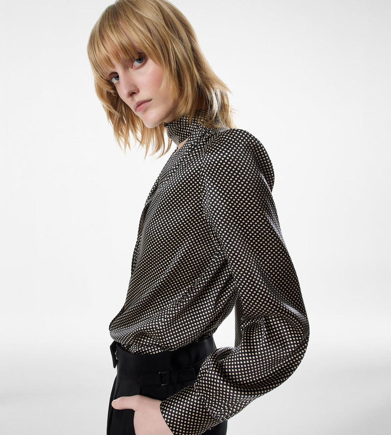 TOM FORD LONG SLEEVE V-NECK LAVALLIERE SILK BLOUSE outlook