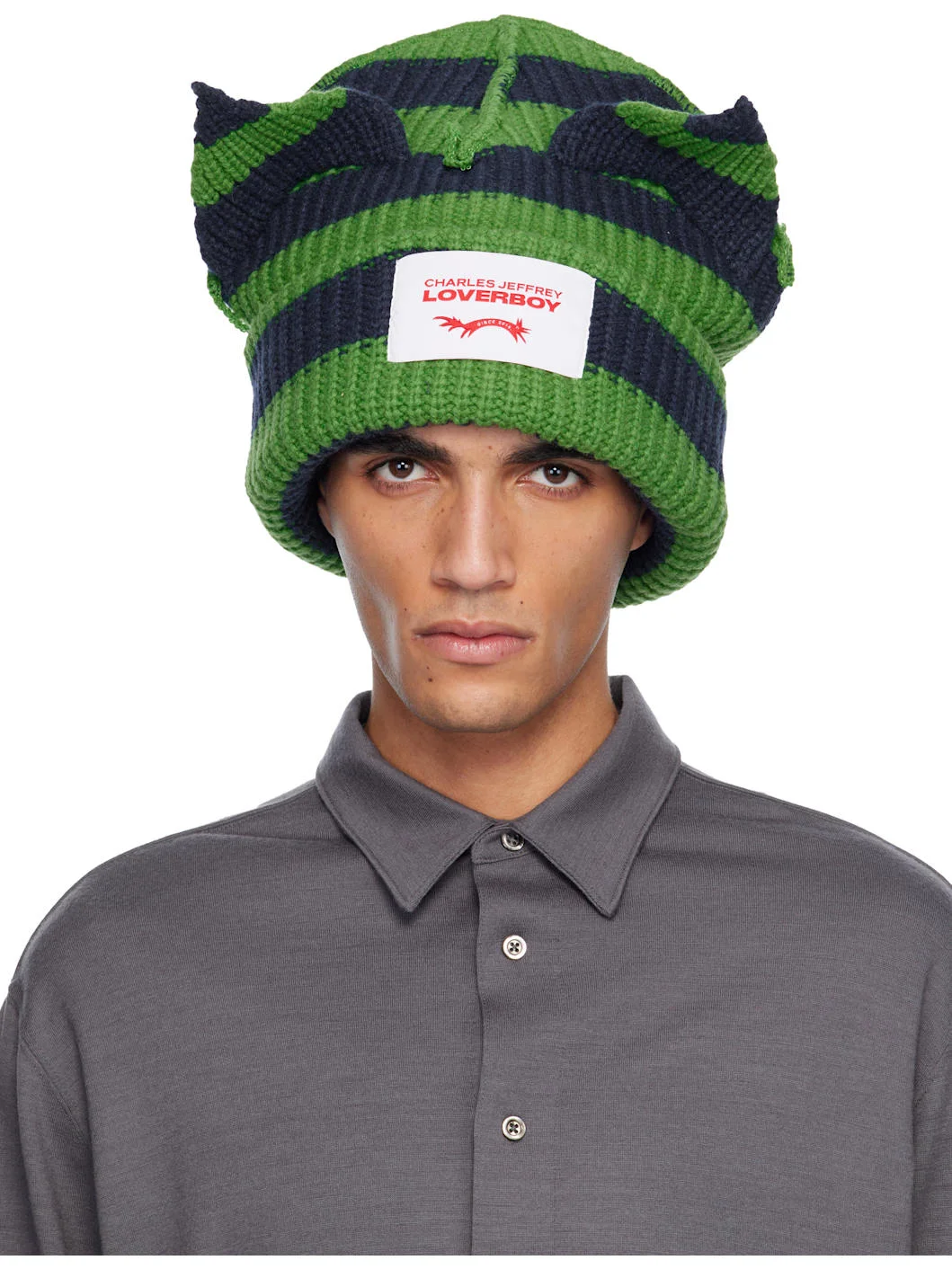 Green & Navy Supersized Chunky Ears Beanie - 1