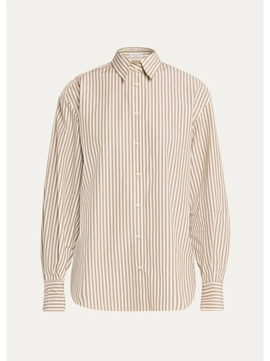 Striped Cotton Button-Down Shirt With Monili Trim - 1