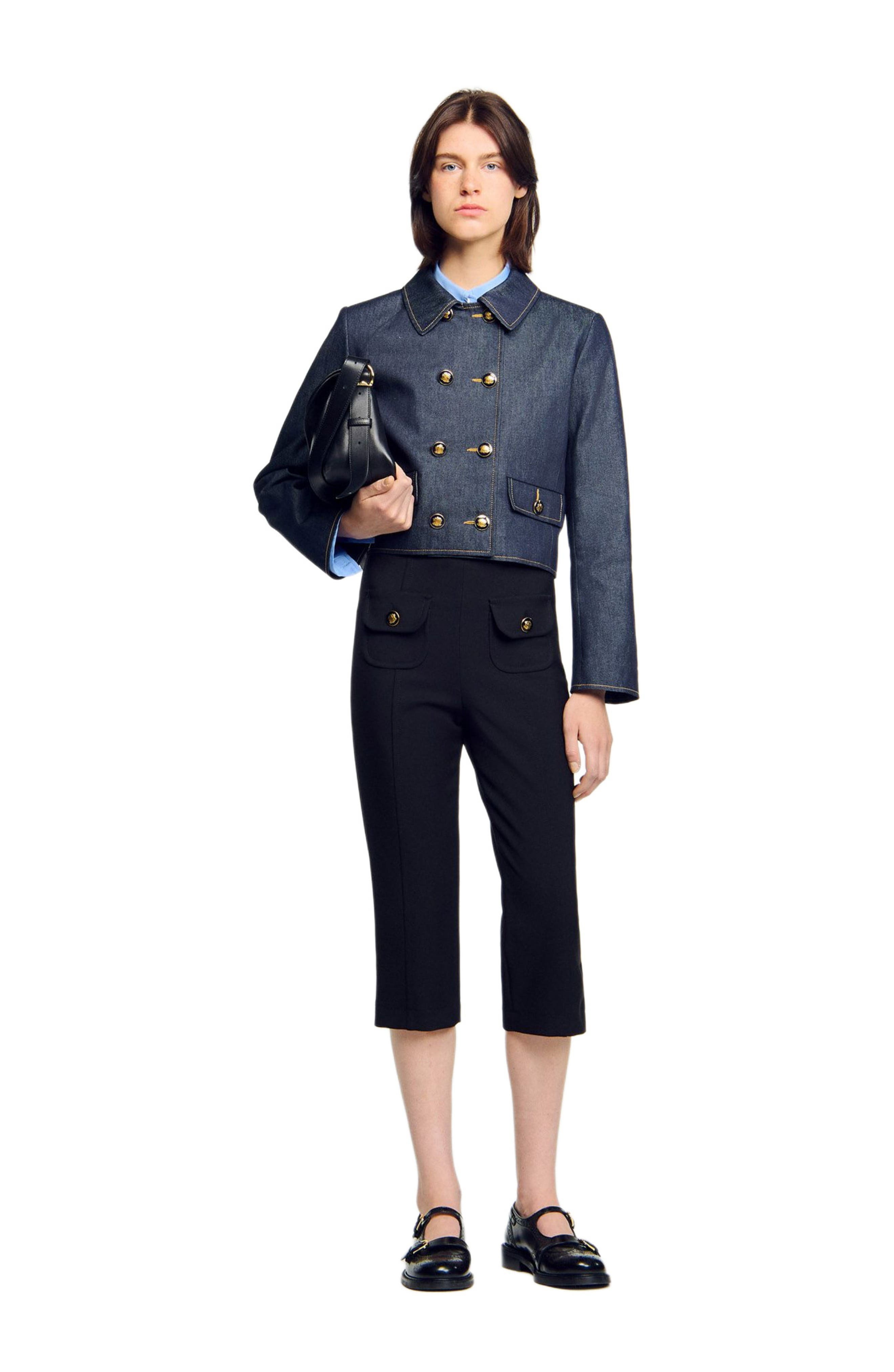 SANDRO Denim tailored jacket in Deep Blue at Nordstrom - 6