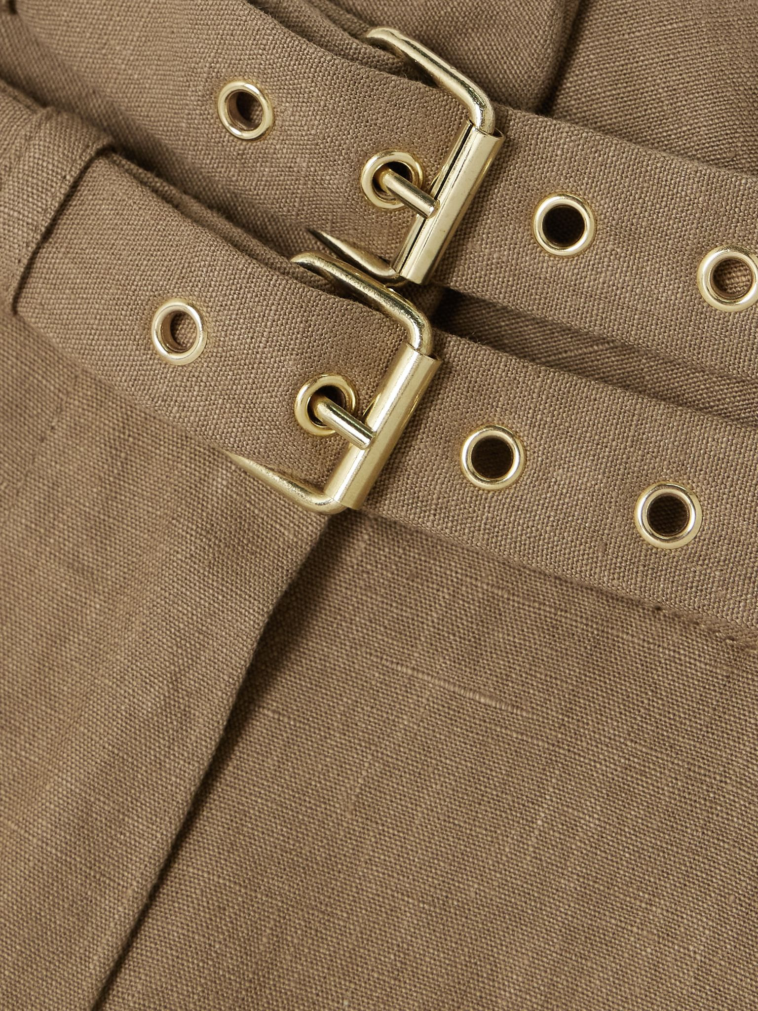 Aqiva belted pleated linen shorts Brown - 5