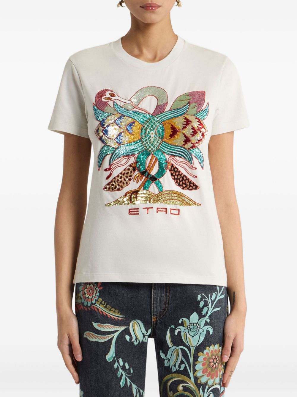 embellished floral-print T-shirt - 2