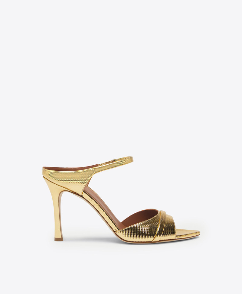 Una 90 - Gold Embossed Leather Mules 1