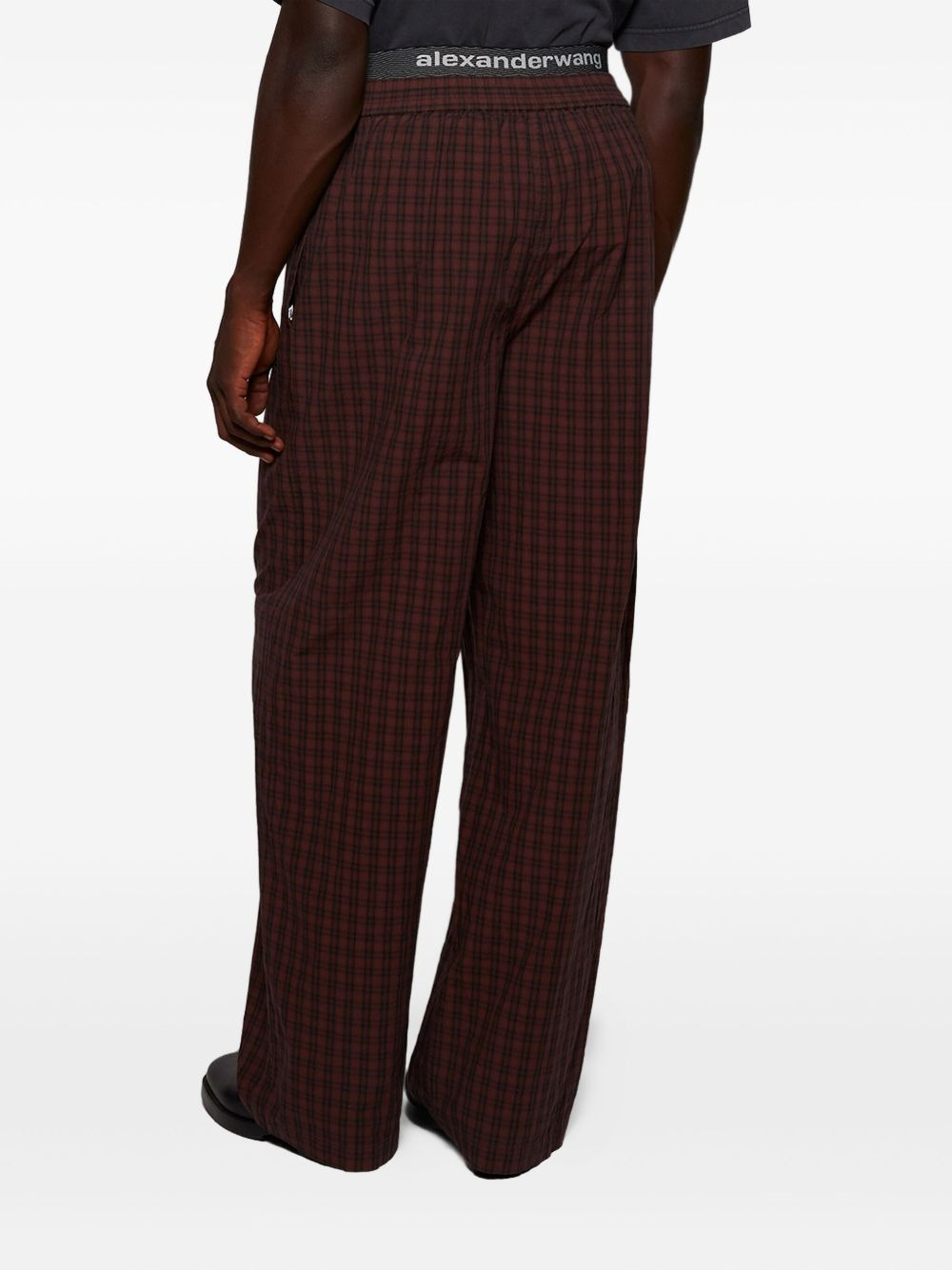 plaid-pattern elastic-waist trousers - 5
