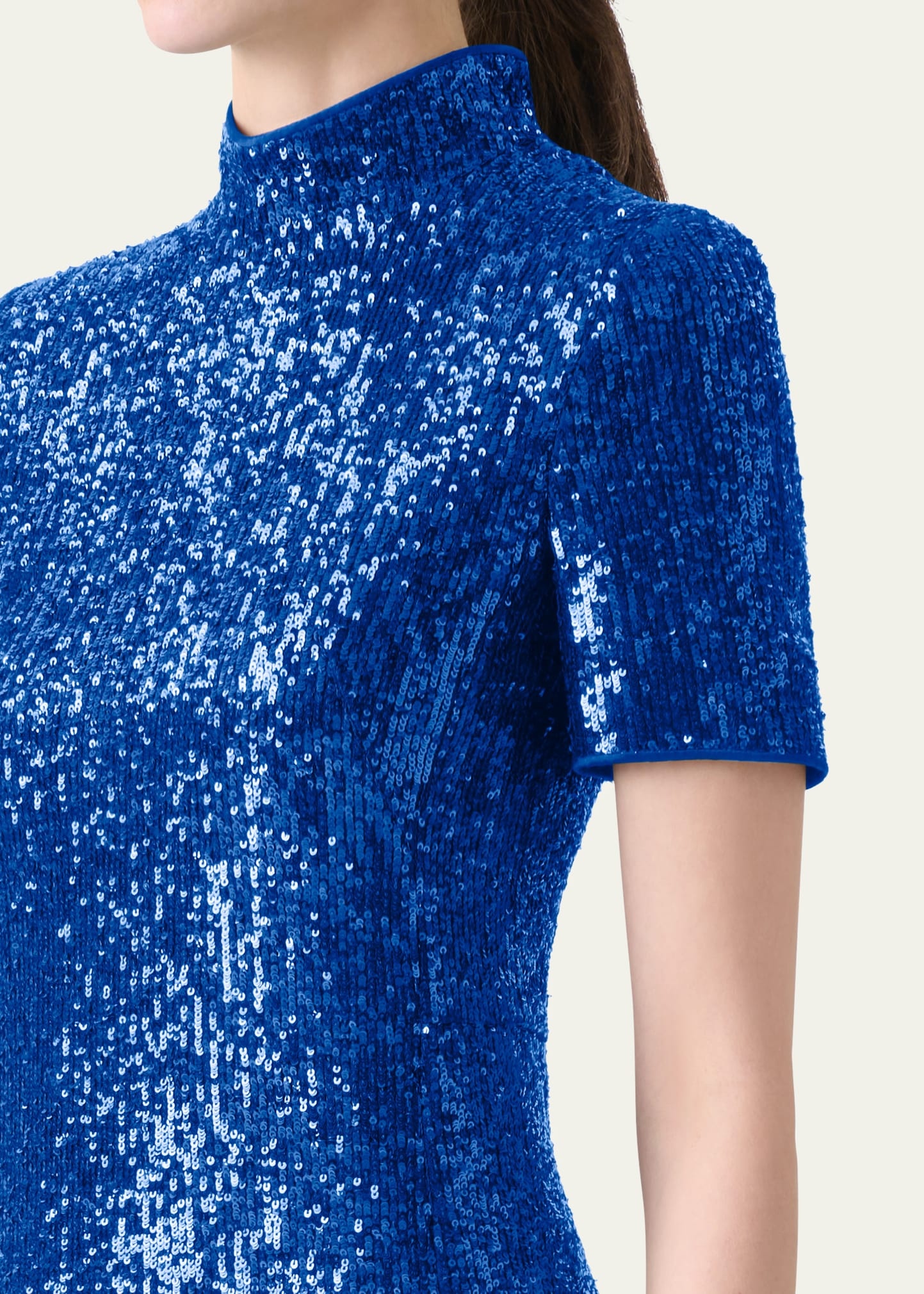 Sequined Jersey Mock-Neck Mini Dress - 5