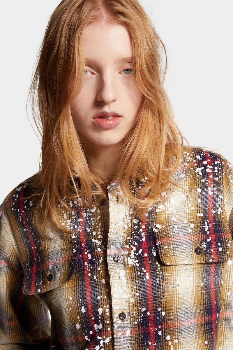 SPARKLING CHECKED FLANEL GRUNGE MILITARY SHIRT 5