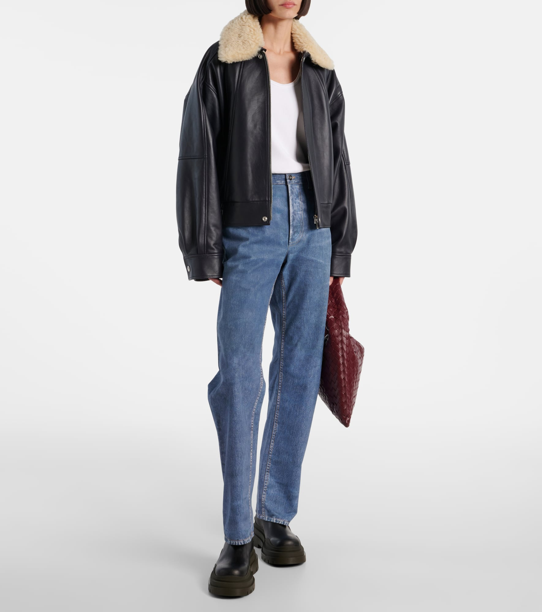Denim-printed wide-leg leather pants - 2