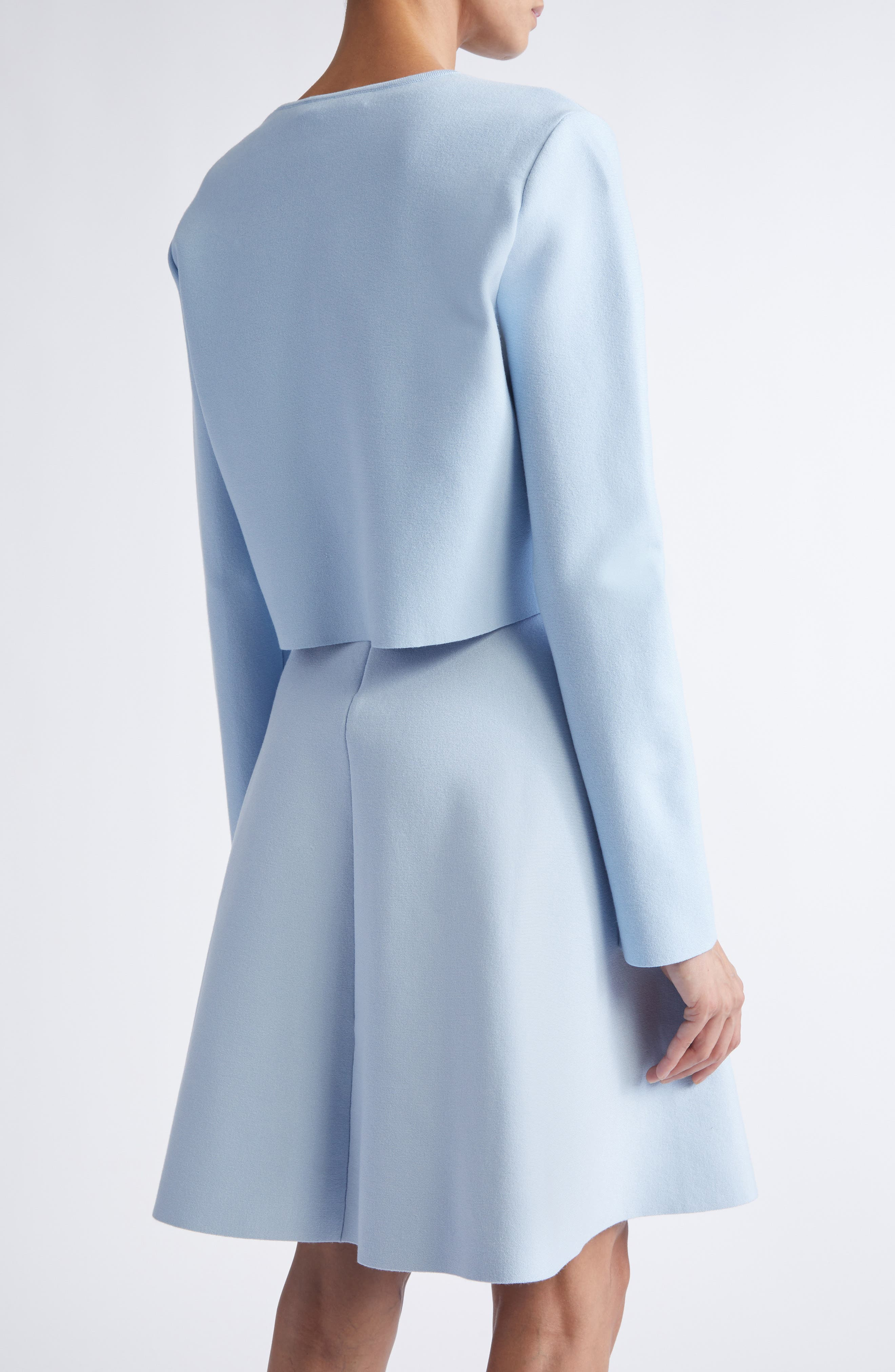 Oscar de la Renta Peony Appliqué Fitted Jacket in Light Blue at Nordstrom - 3