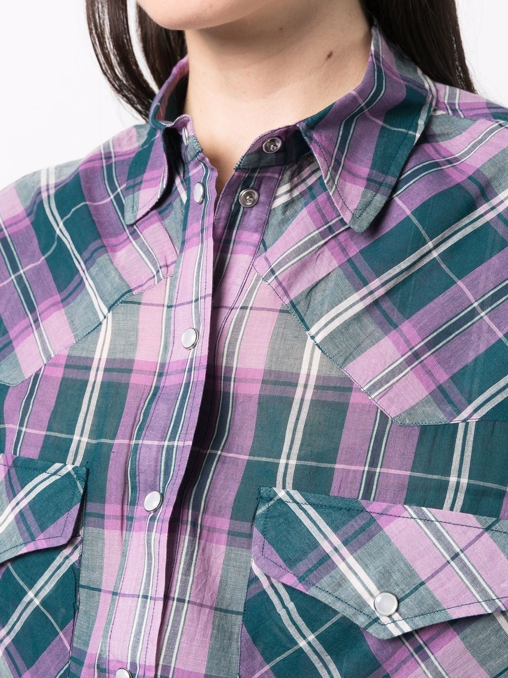 check-print button-up jumpsuit - 5