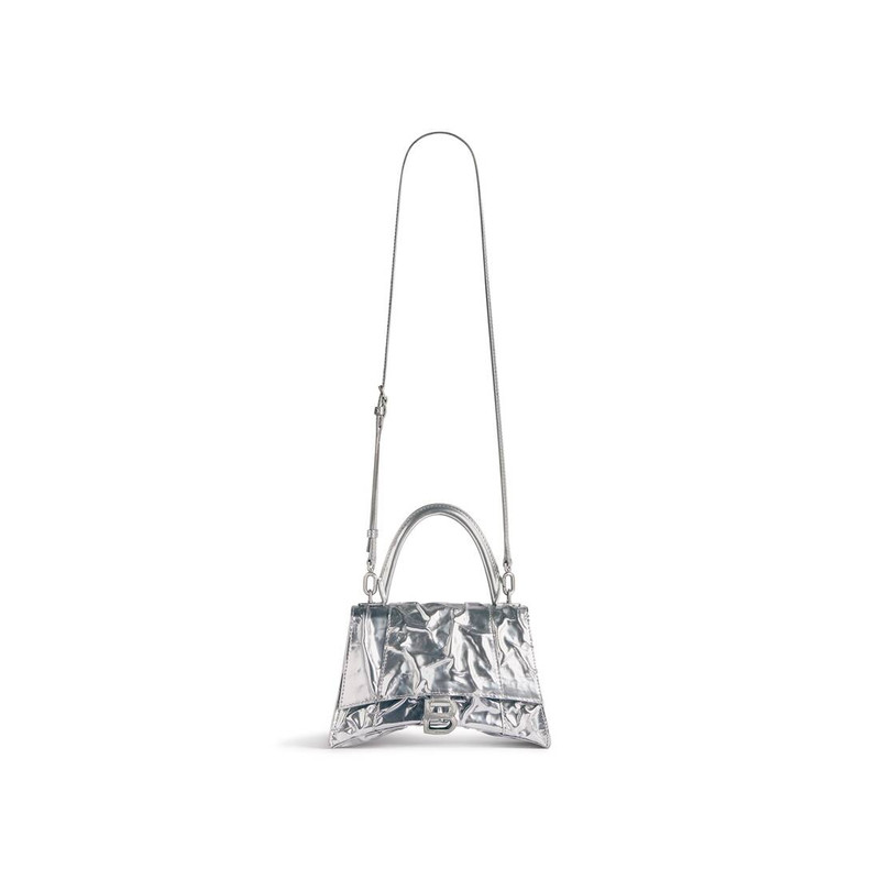 Women's Hourglass Small Handbag Crushed Effect  in Silver 5