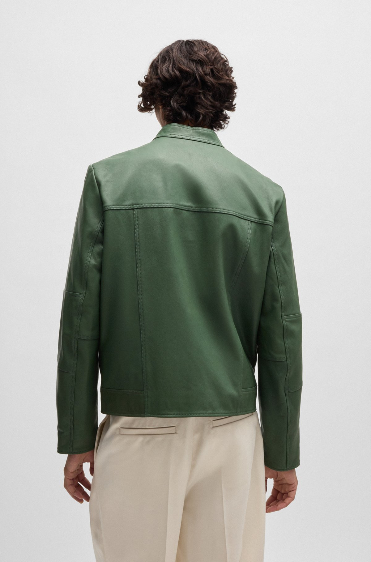 SLIM-FIT JACKET IN LEATHER WITH STAND COLLAR - 4