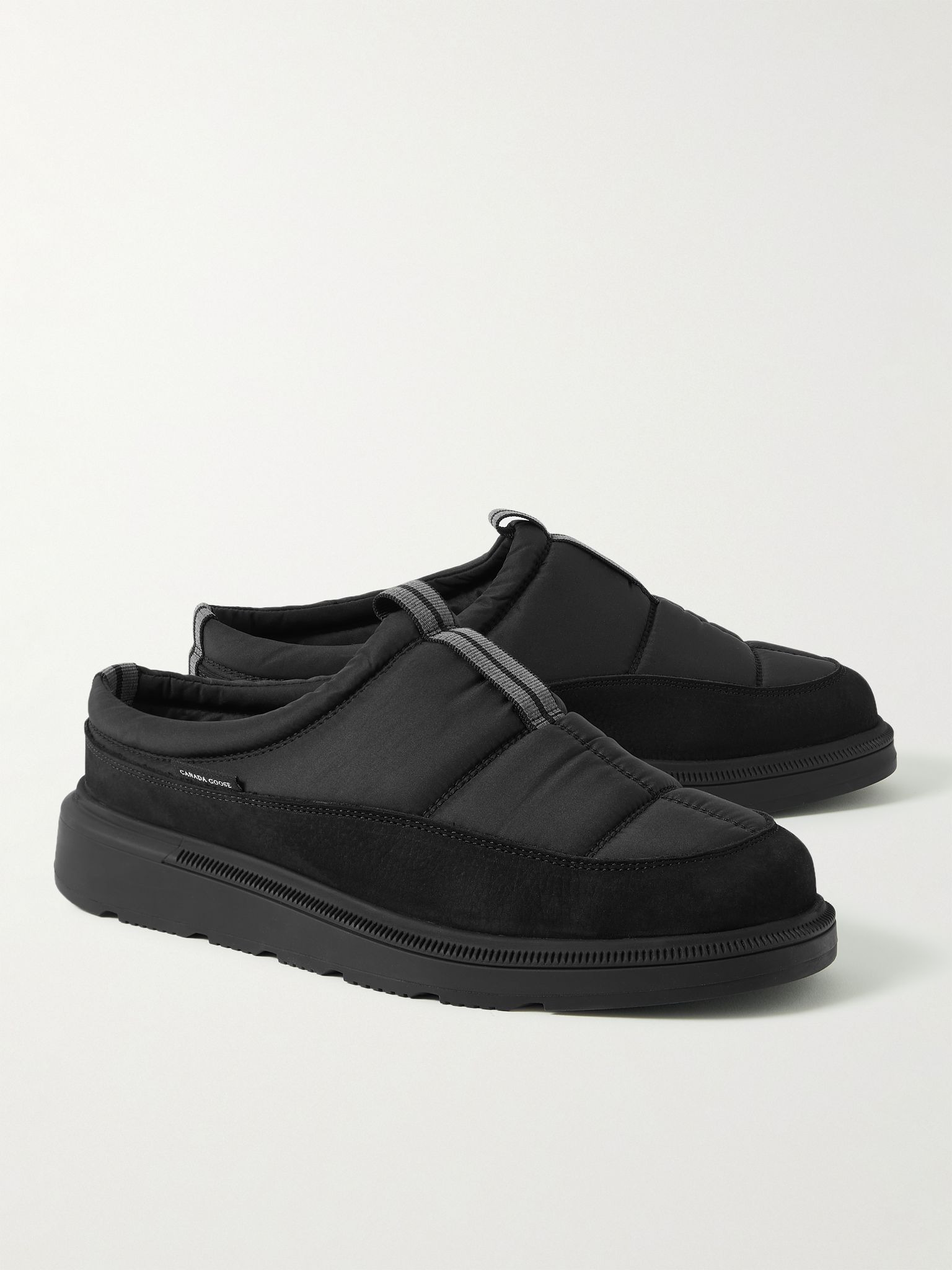 Crofton Suede-Trimmed Quilted Nylon Mules Black - 4