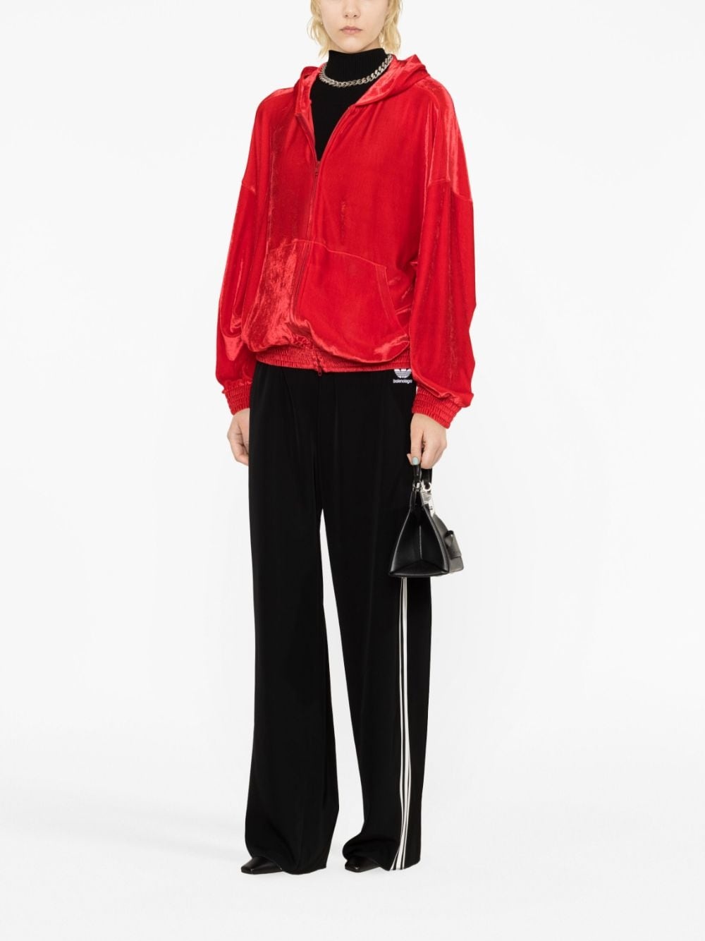 crystal-embellished velvet hoodie - 4