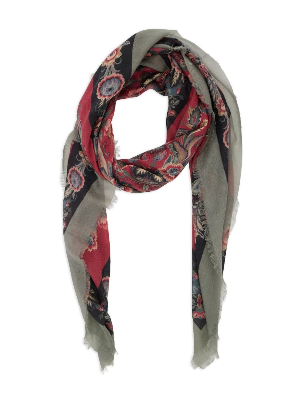 floral-print fringed scarf - 2