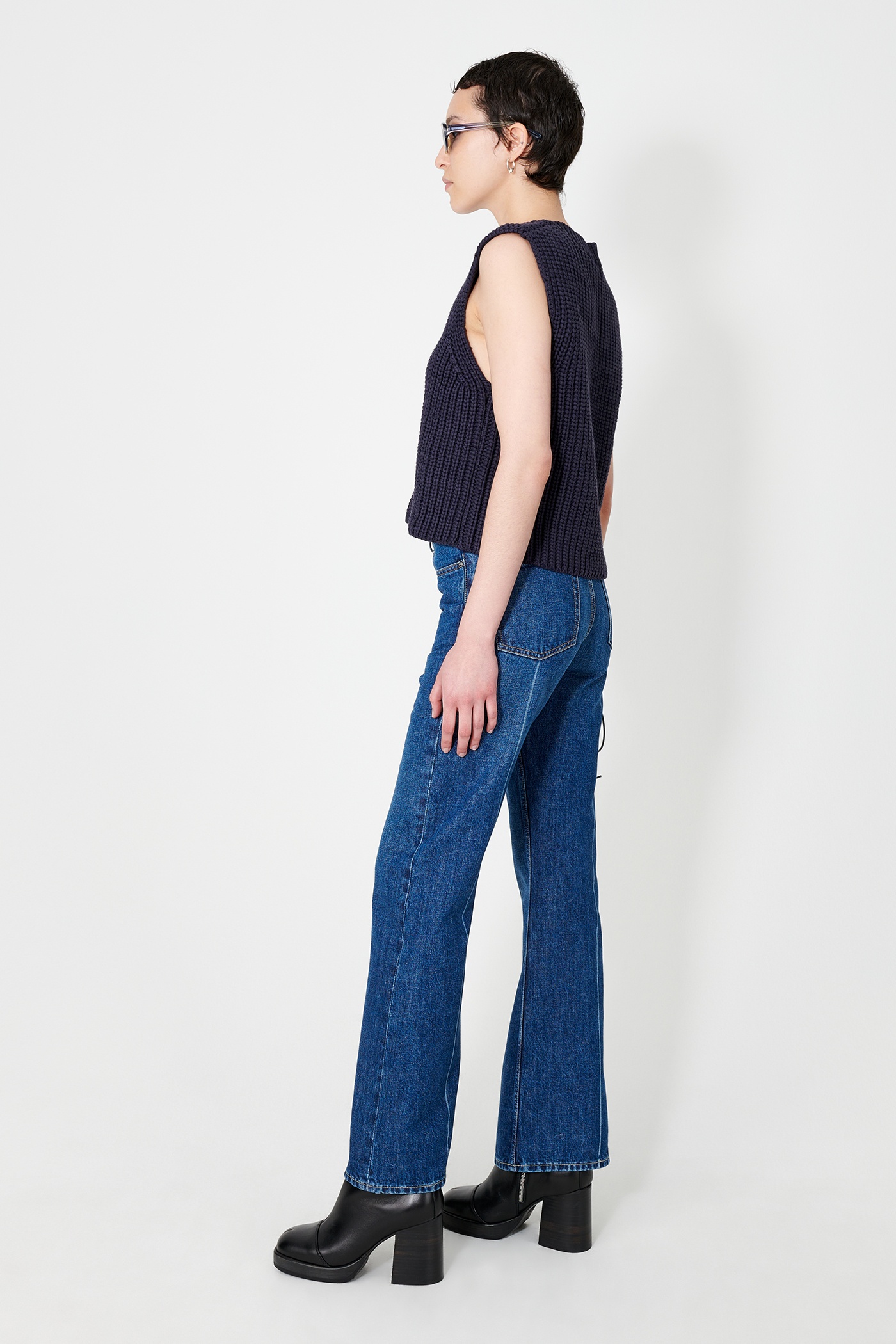 Boot Cut Mid Blue Crease Denim - 5