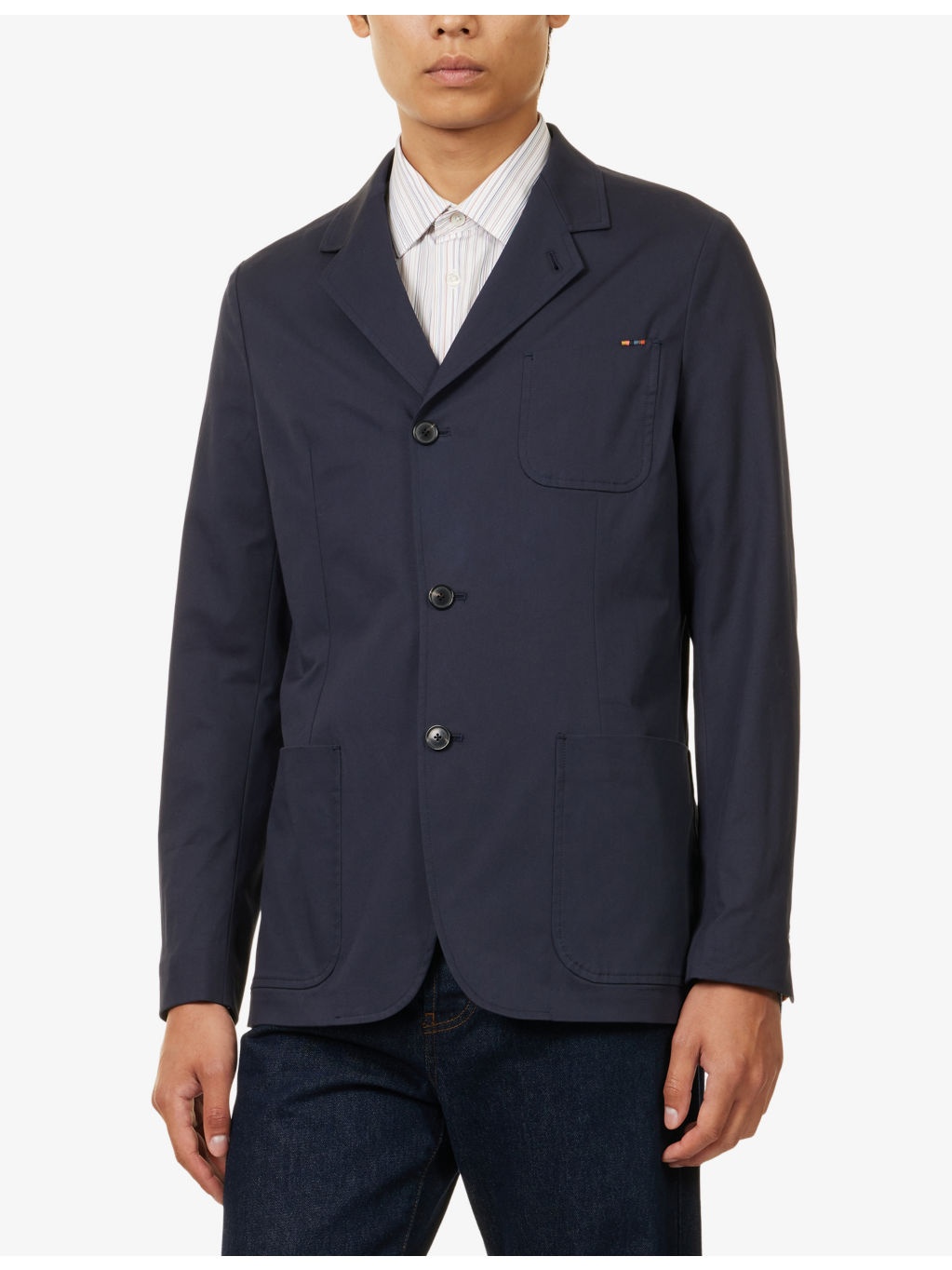 Notch-Lapels Regular-Fit Stretch-Cotton Blazer - 3