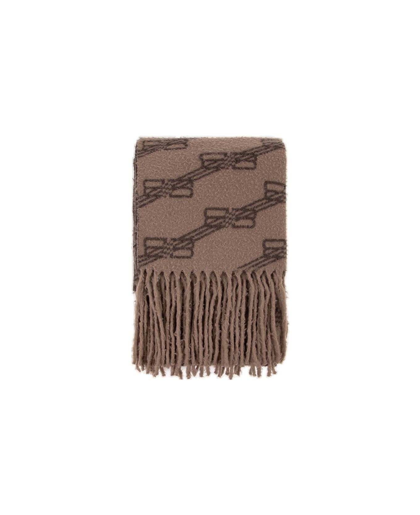 Allover Logo Printed Fringed Scarf - 1