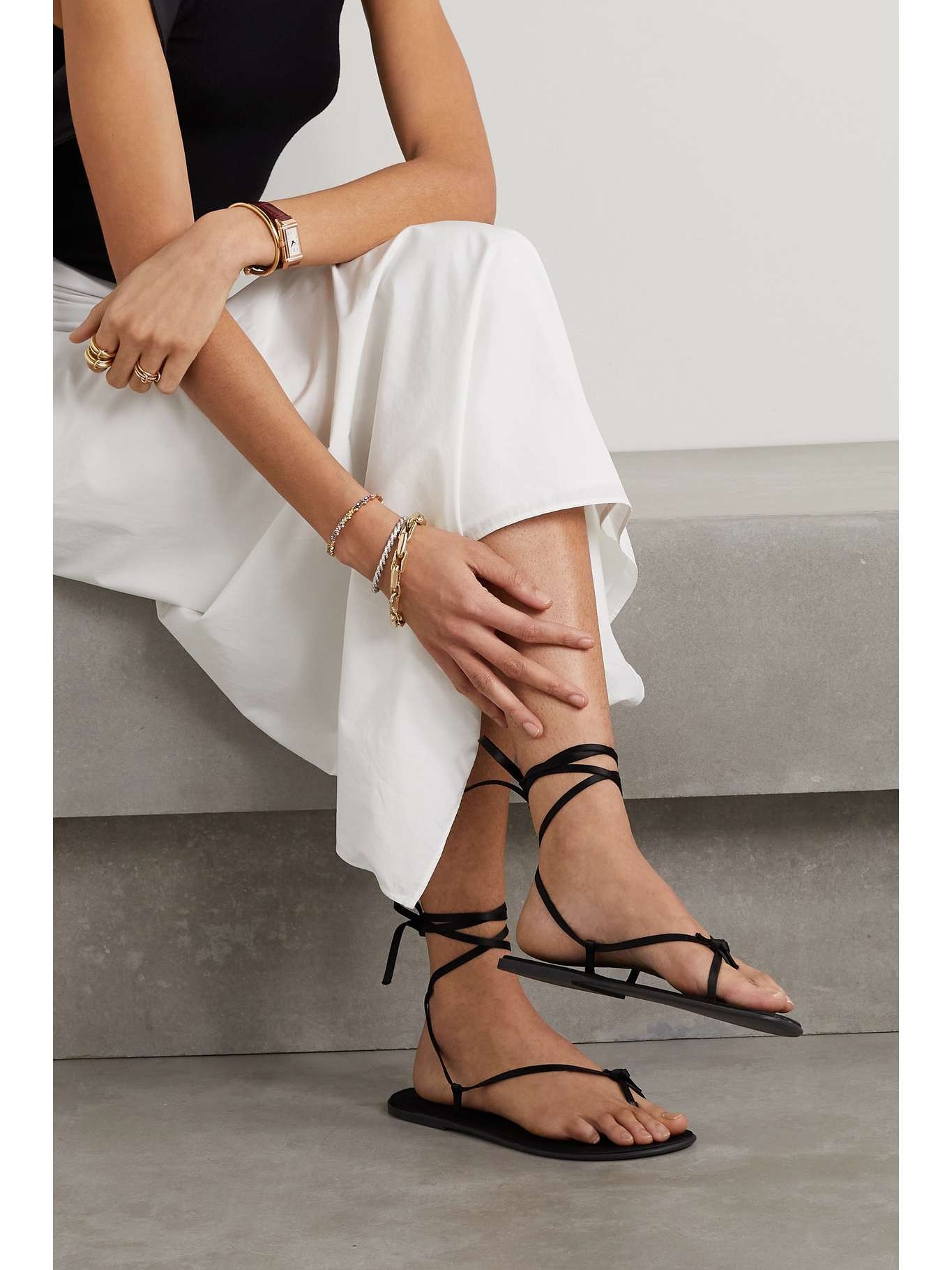 Lace-up knotted satin sandals - 2