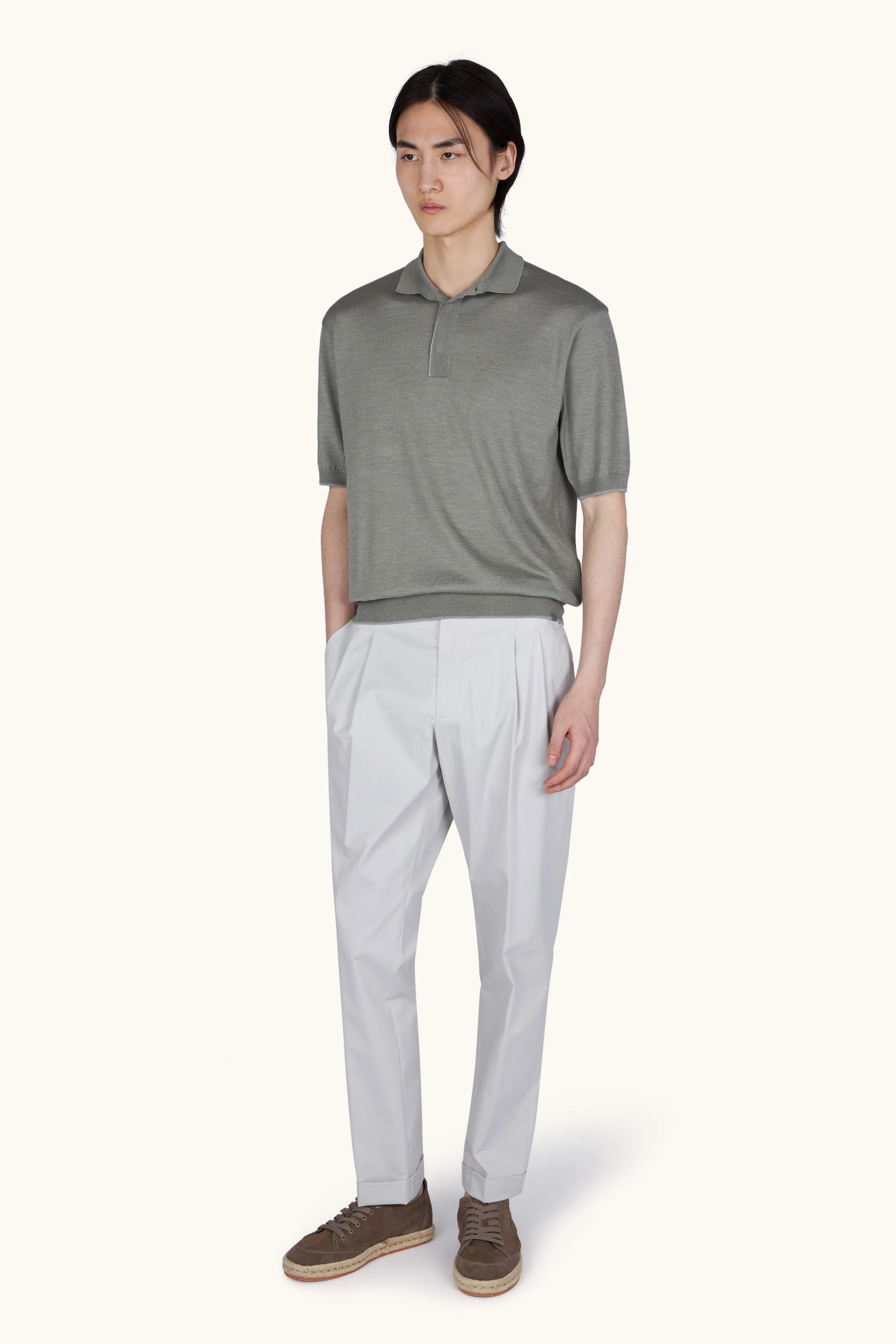 WOOL AND SILK POLO WITH SUEDE DETAILS - 1