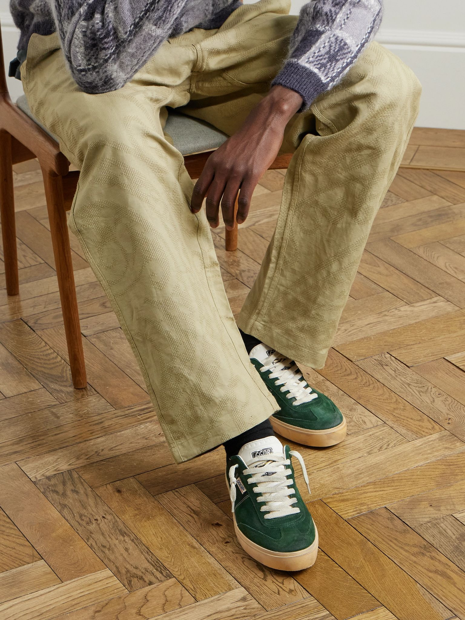 Soul-Star Distressed Leather-Trimmed Suede Sneakers Green - 2