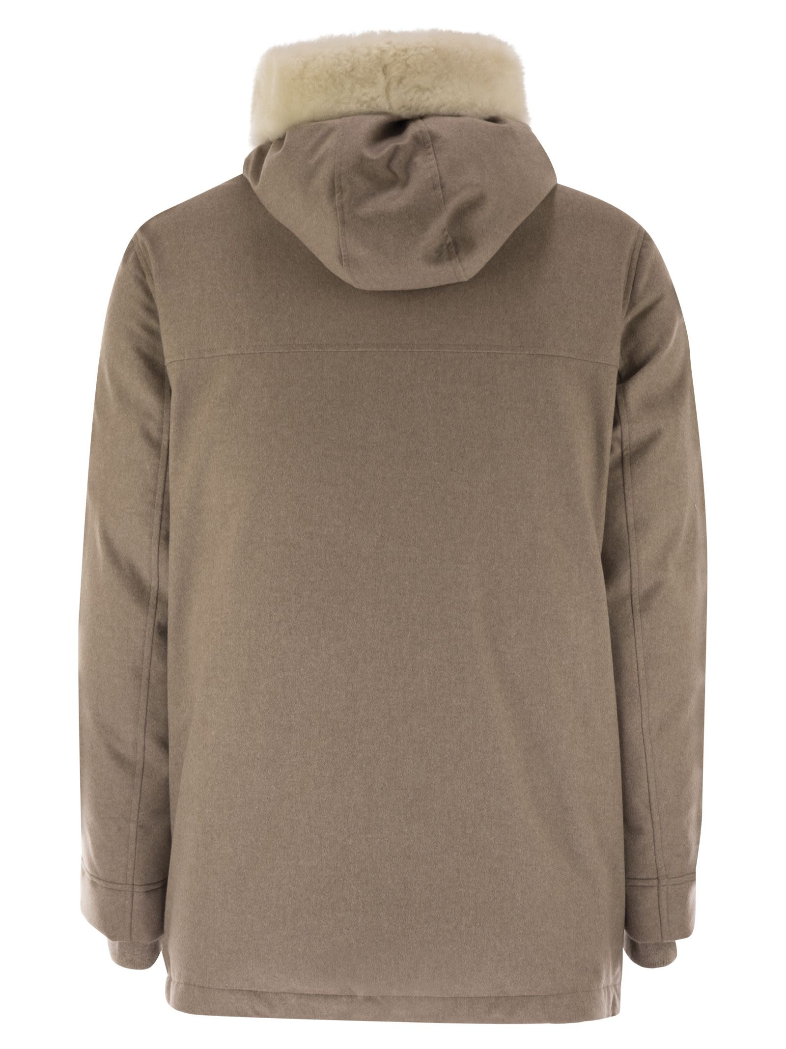 Brunello Cucinelli Men Wool Coat With Fur Collar - 2